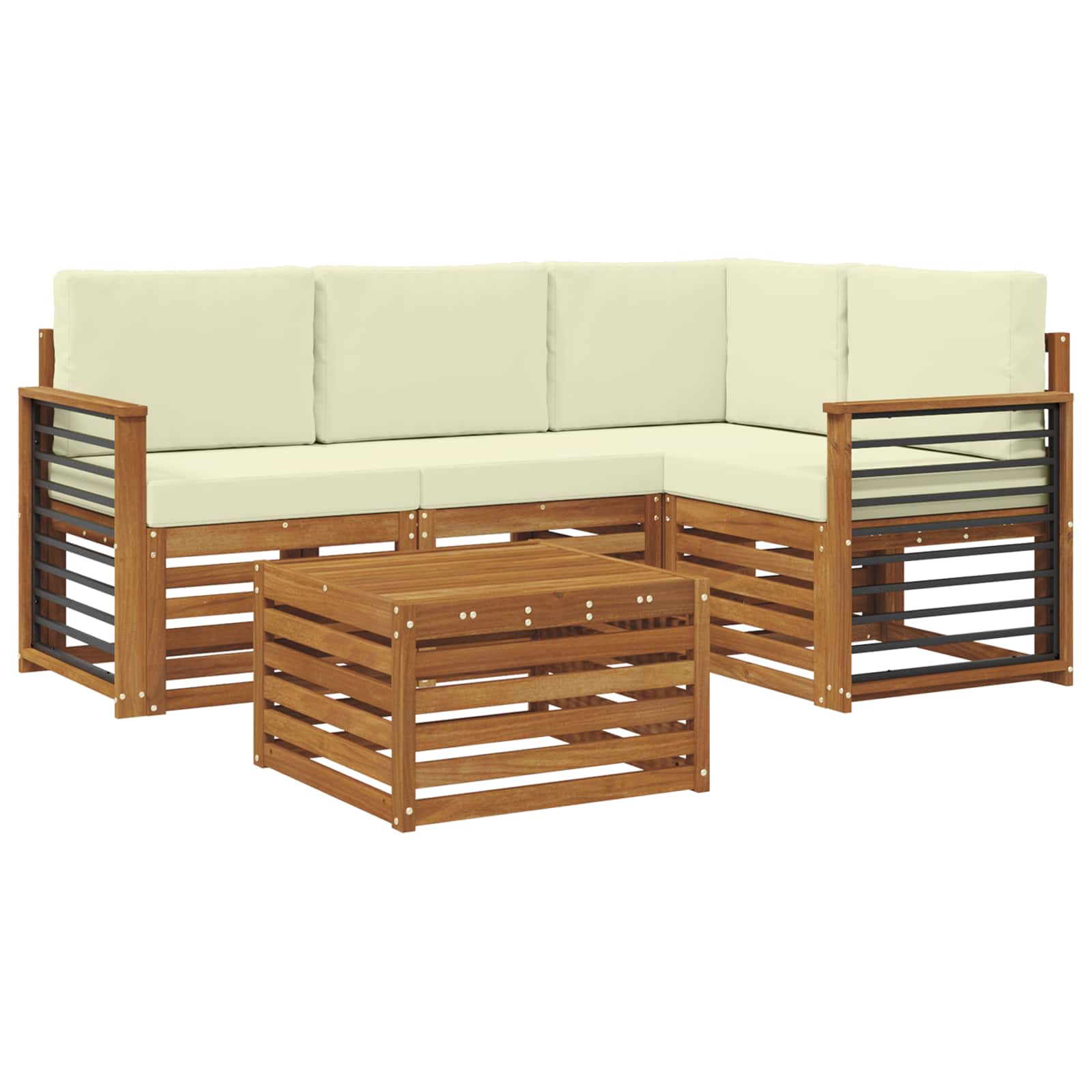 Ensemble de canapés d'extérieur 5 pc Naturel et Crème Polyester