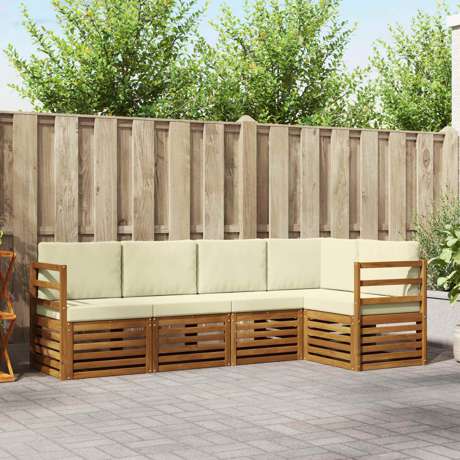 Ensemble de canapé d'angle avec coussin 5 pcs Naturel et Crème - XIOS