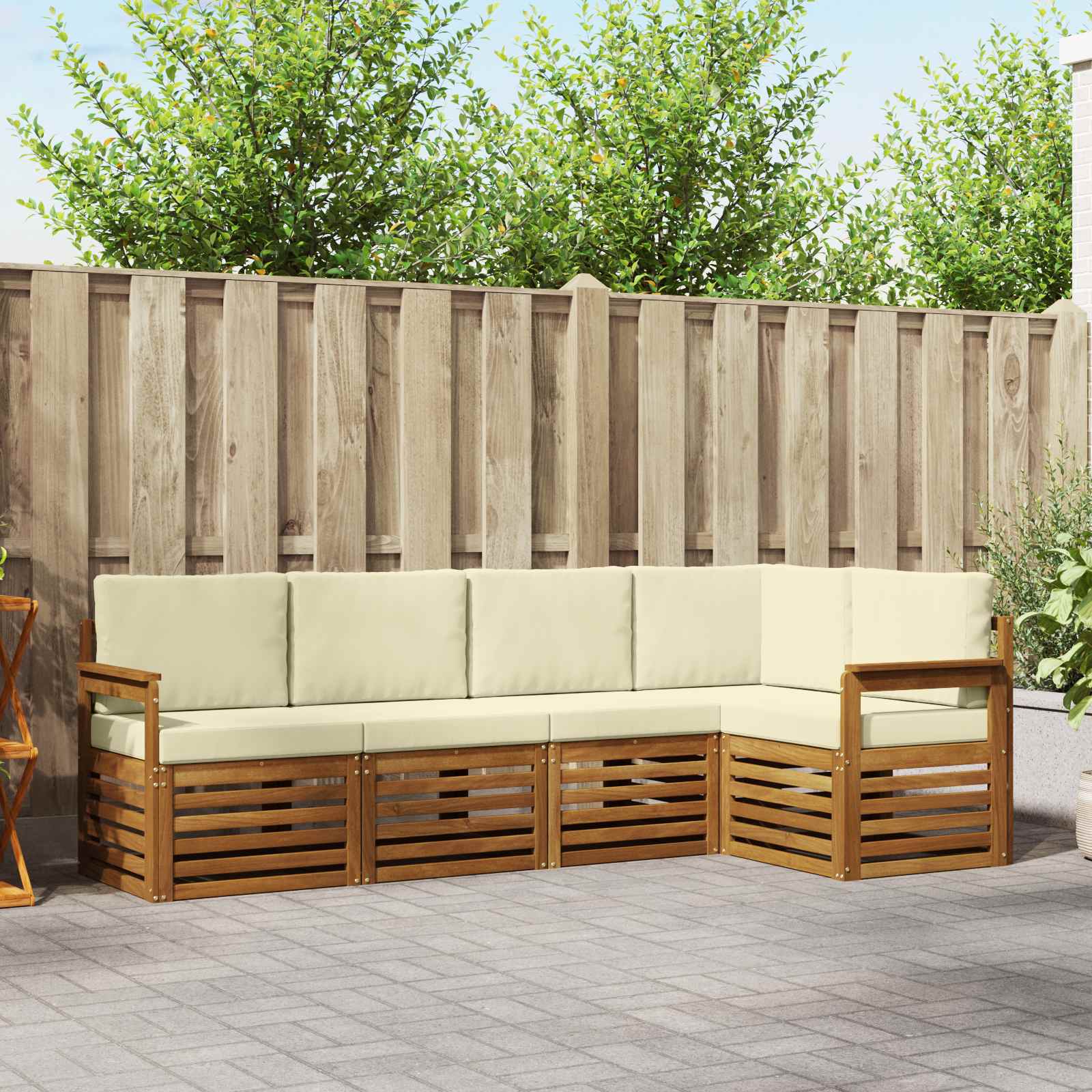 Ensemble de canapé d'angle avec coussin 5 pcs Naturel et Crème - XIOS
