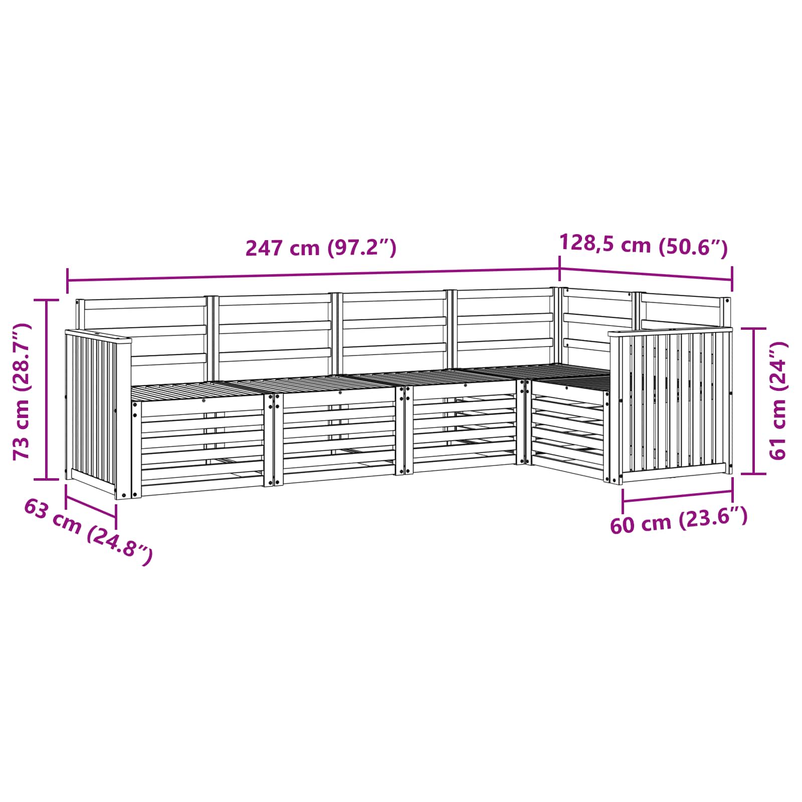 Ensemble de canapé d'angle 5 pcs Naturel Bois d'Acacia Massif - XIOS