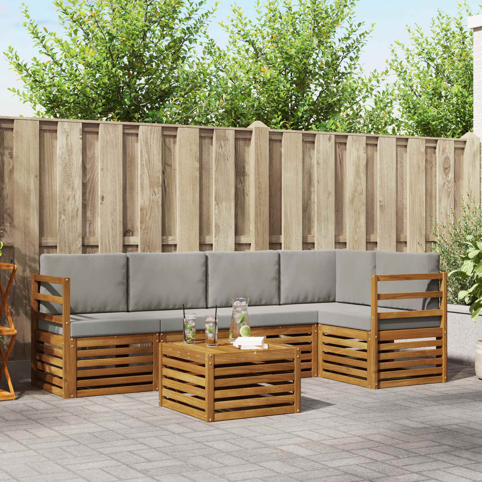 Ensemble de canapé d'angle 6 pcs Gris Naturel et Clair - XIOS