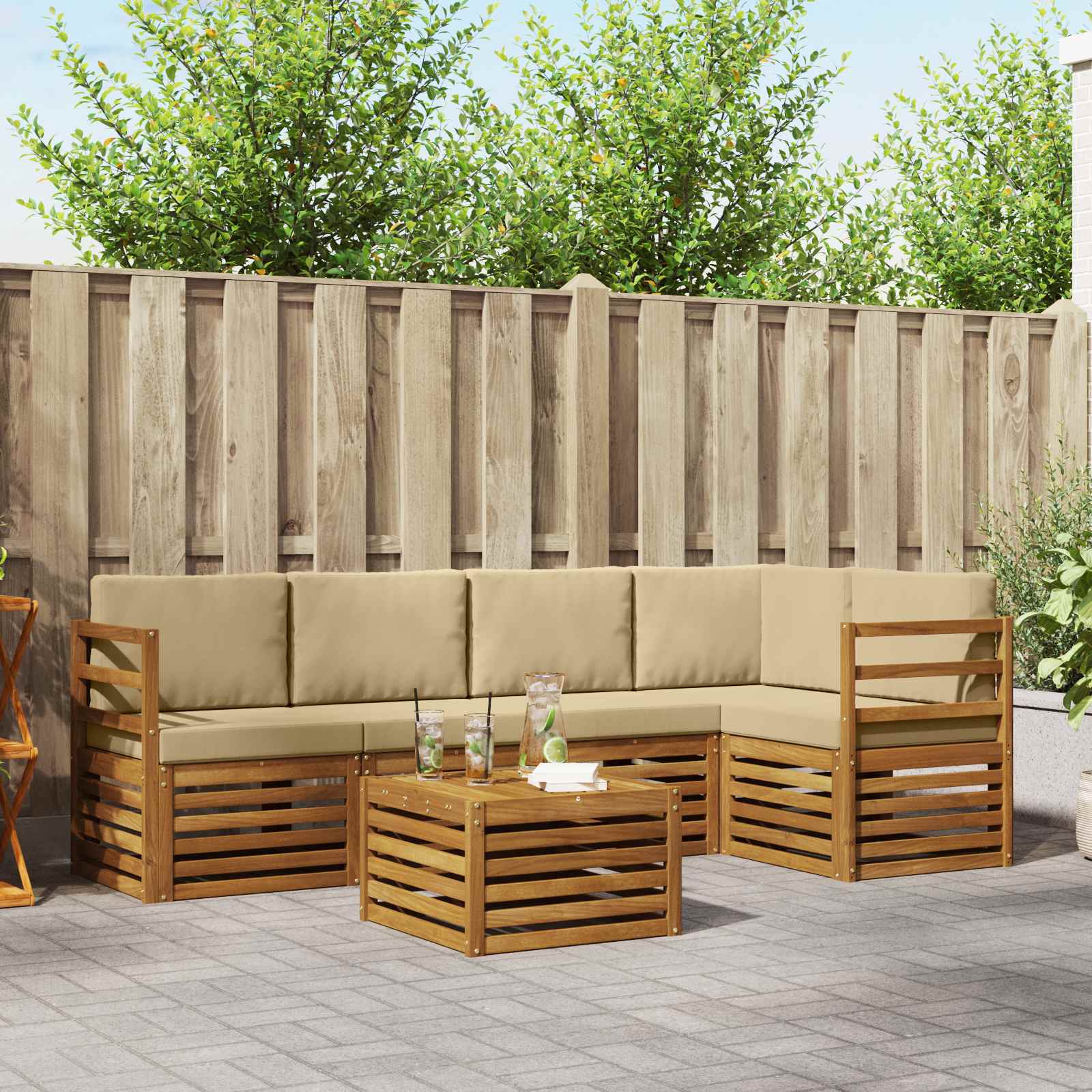 Ensemble de canapé d'angle avec coussin 6 pcs Naturel et Beige - XIOS