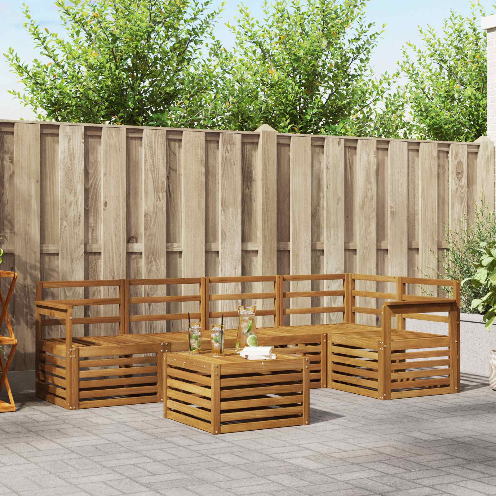 Ensemble de canapé d'angle 6 pcs Naturel Bois d'Acacia Massif - XIOS