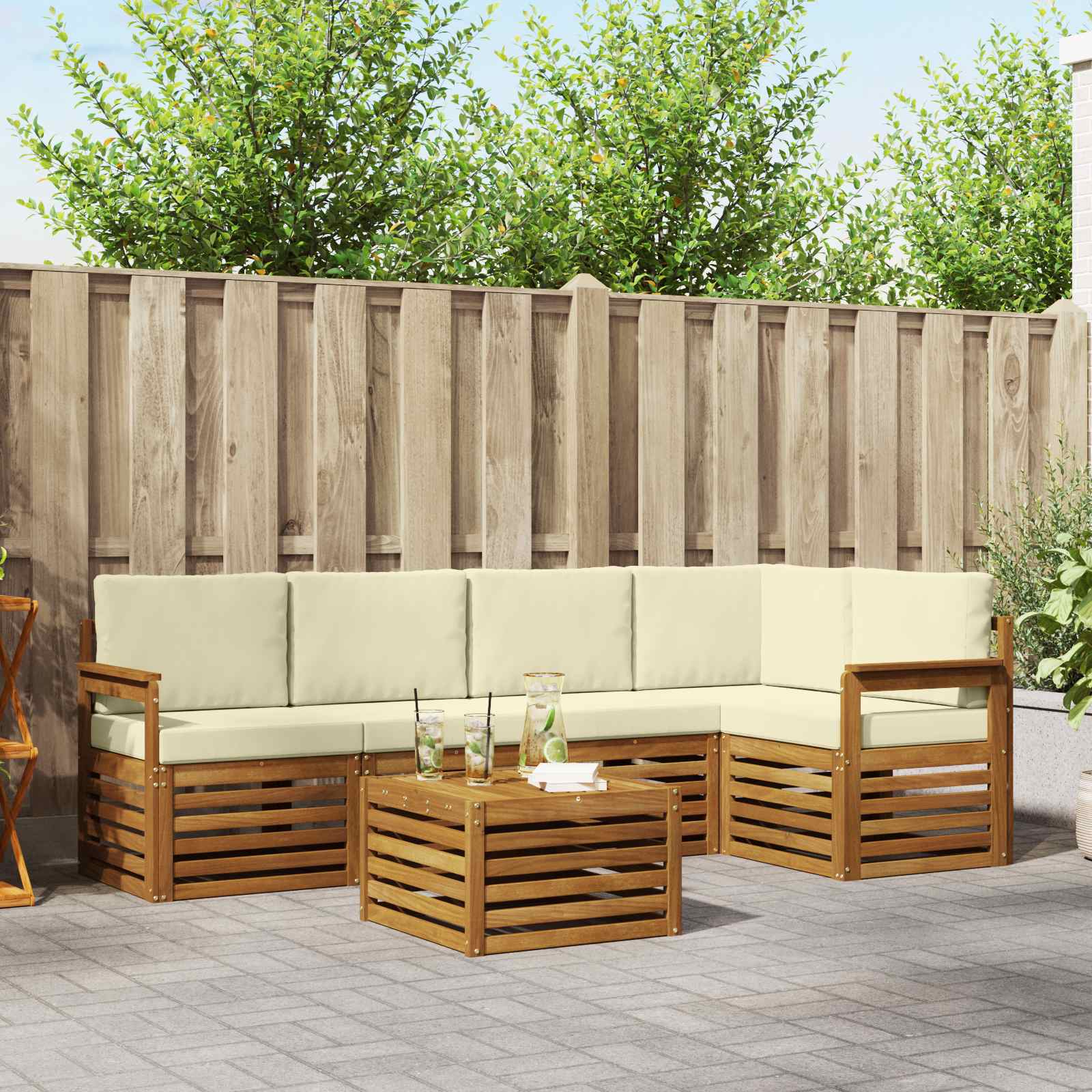 Ensemble de canapé d'angle avec coussin 6 pcs Naturel et Crème - XIOS