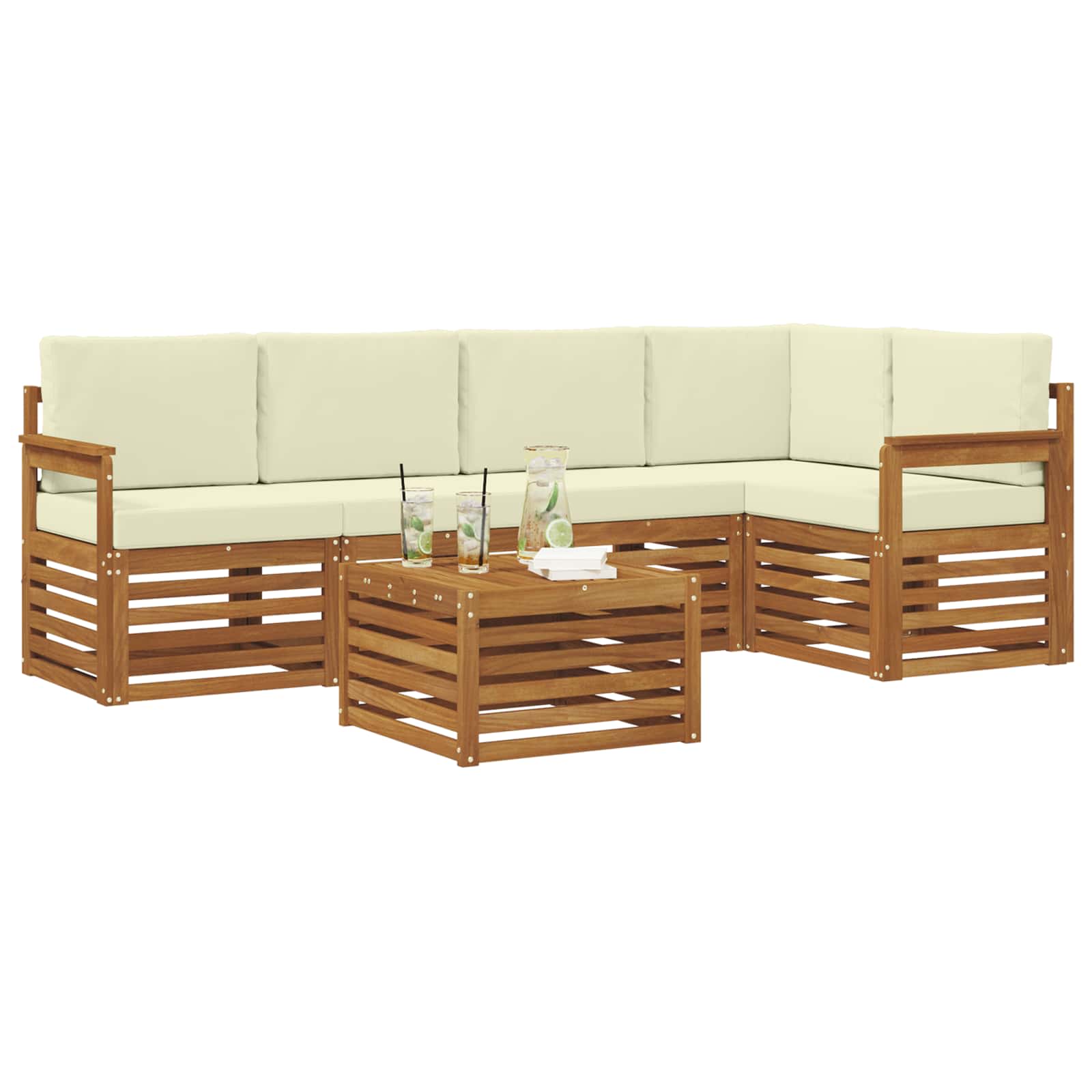 Ensemble de canapé d'angle avec coussin 6 pcs Naturel et Crème - XIOS