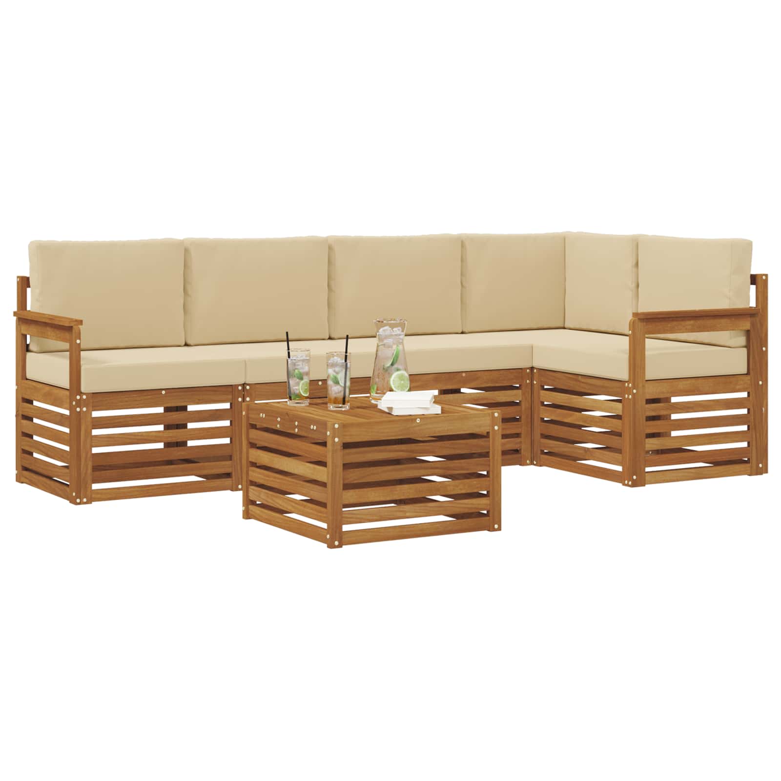 Ensemble de canapé d'angle avec coussin 6 pcs Naturel et Beige - XIOS