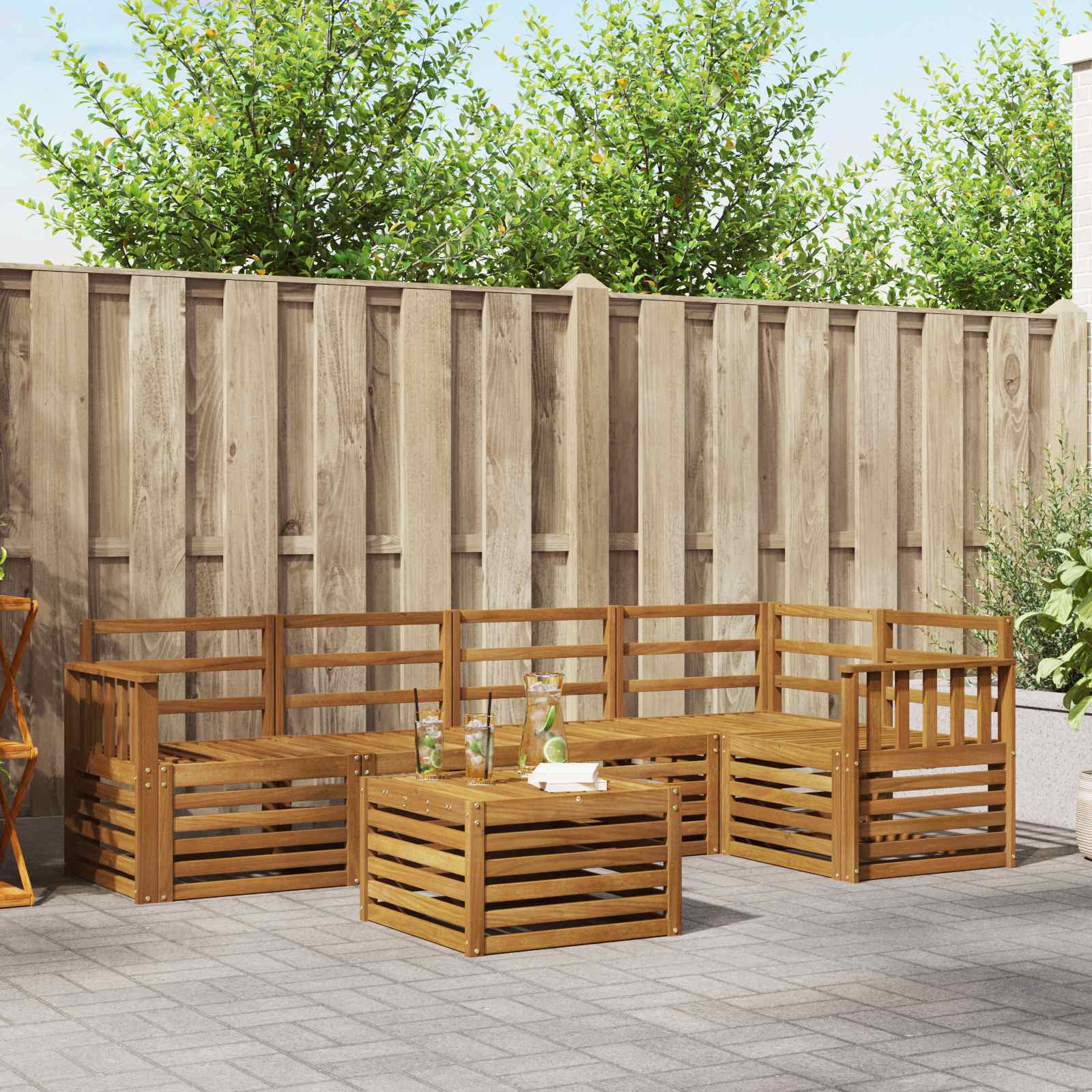 Ensemble de canapé d'angle 6 pcs Naturel Bois d'Acacia Massif - XIOS