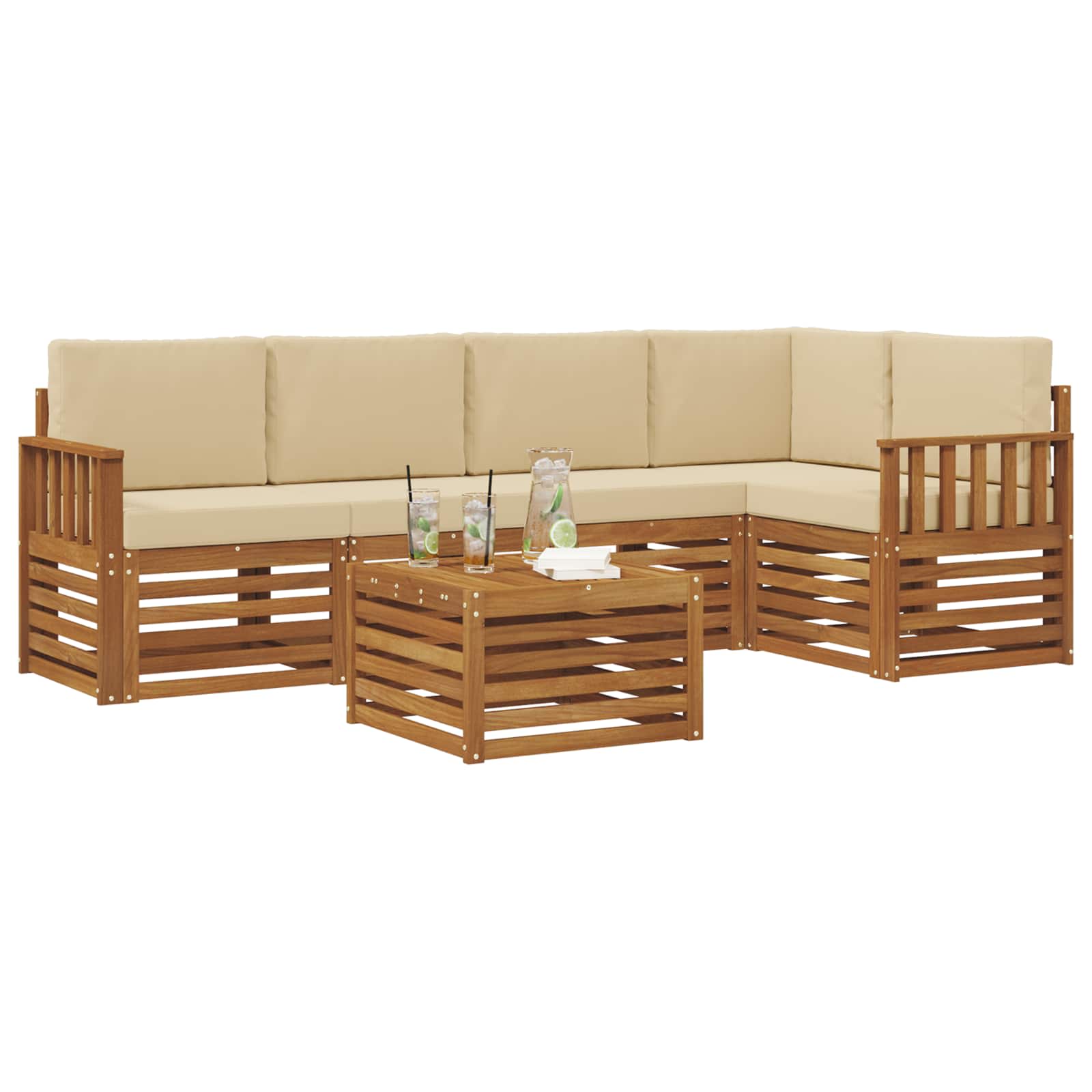 Ensemble de canapé d'angle avec coussin 6 pcs Naturel et Beige - XIOS