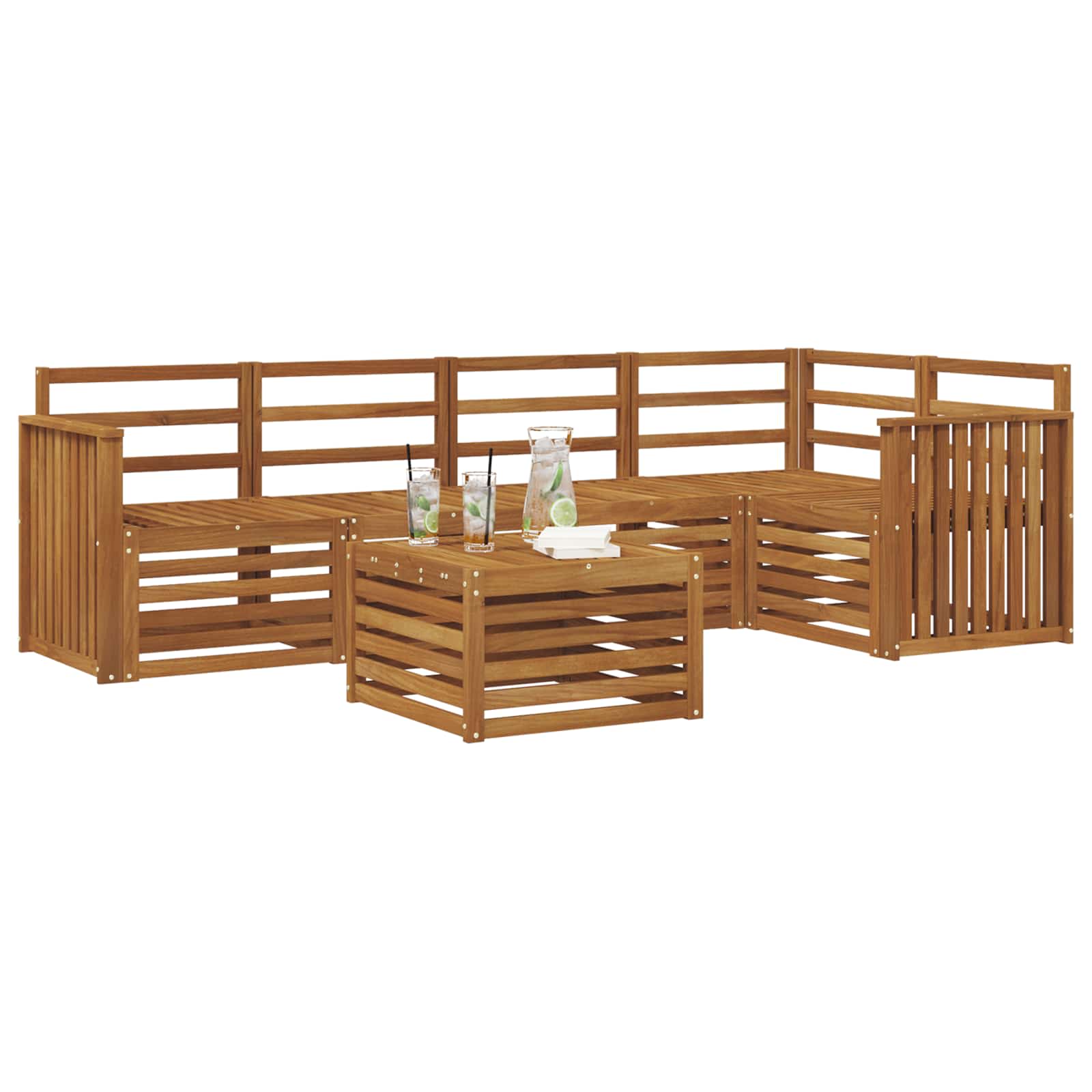 Ensemble de canapé d'angle 6 pcs Naturel Bois d'Acacia Massif - XIOS