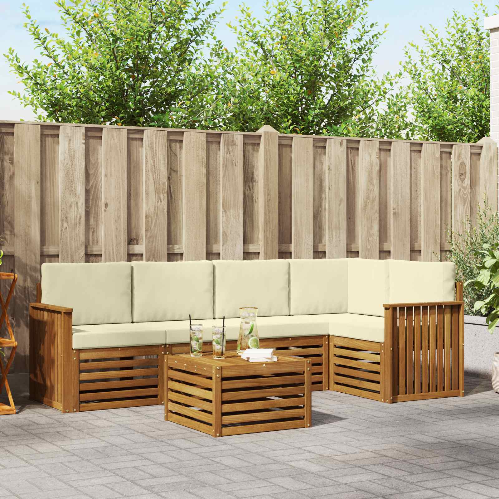 Ensemble de canapé d'angle avec coussin 6 pcs Naturel et Crème - XIOS