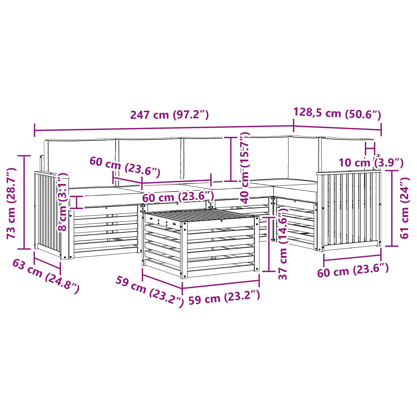 Ensemble de canapé d'angle 6 pcs Gris Naturel et Clair - XIOS