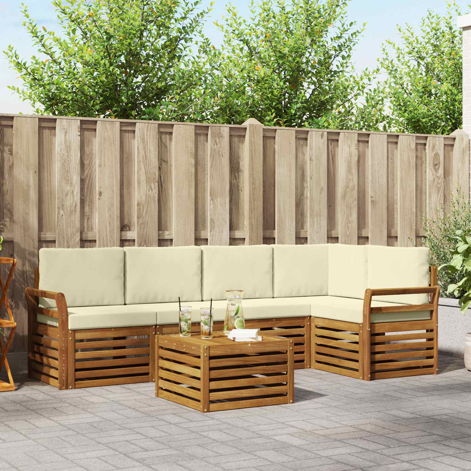 Ensemble de canapé d'angle avec coussin 6 pcs Naturel et Crème - XIOS