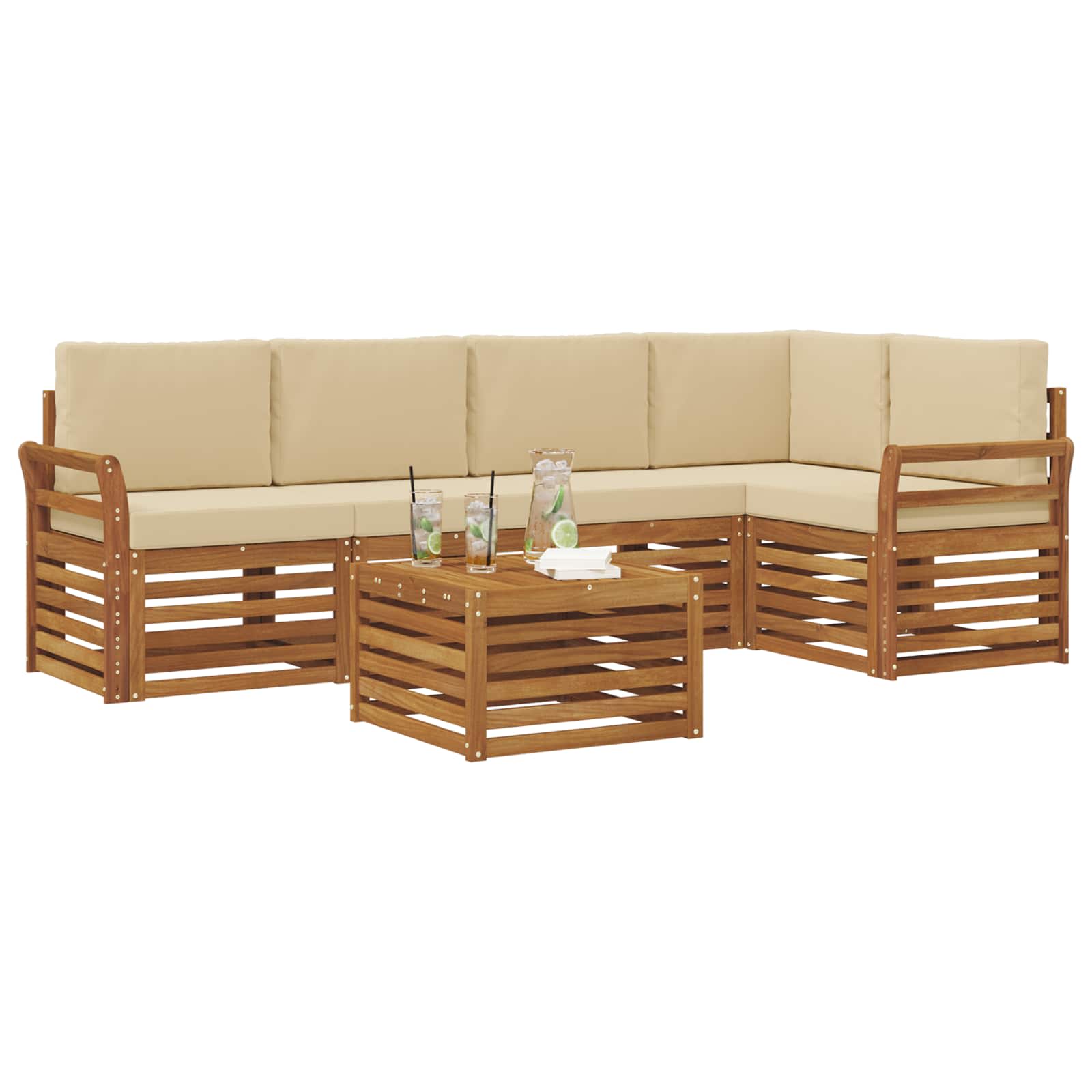 Ensemble de canapé d'angle avec coussin 6 pcs Naturel et Beige - XIOS