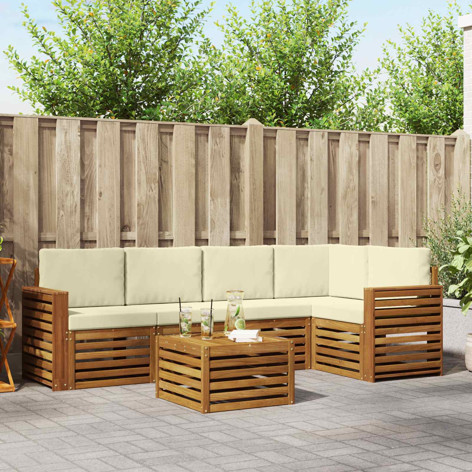 Ensemble de canapé d'angle avec coussin 6 pcs Naturel et Crème - XIOS