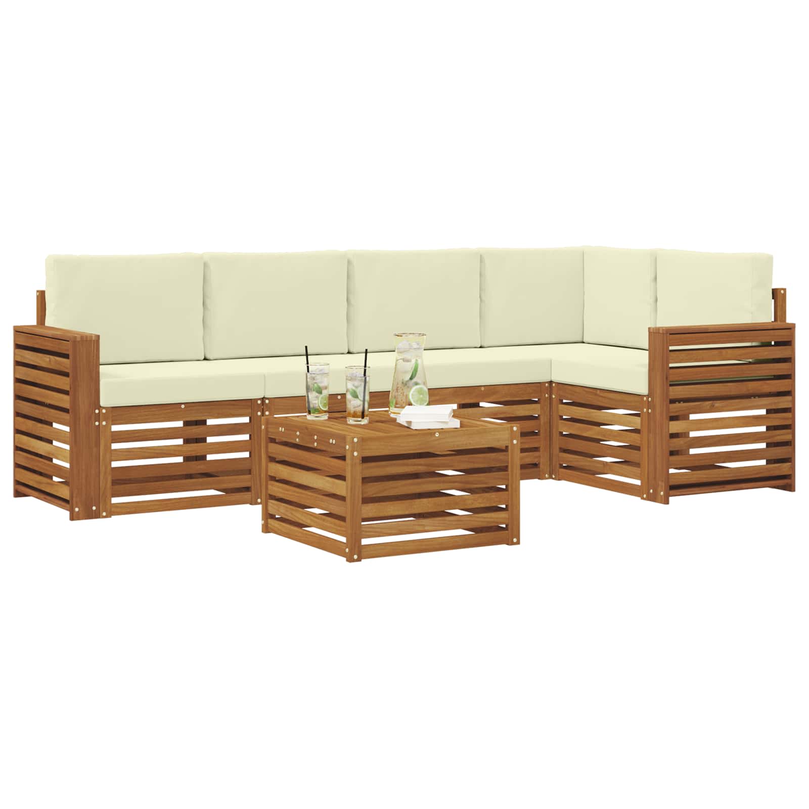 Ensemble de canapé d'angle avec coussin 6 pcs Naturel et Crème - XIOS