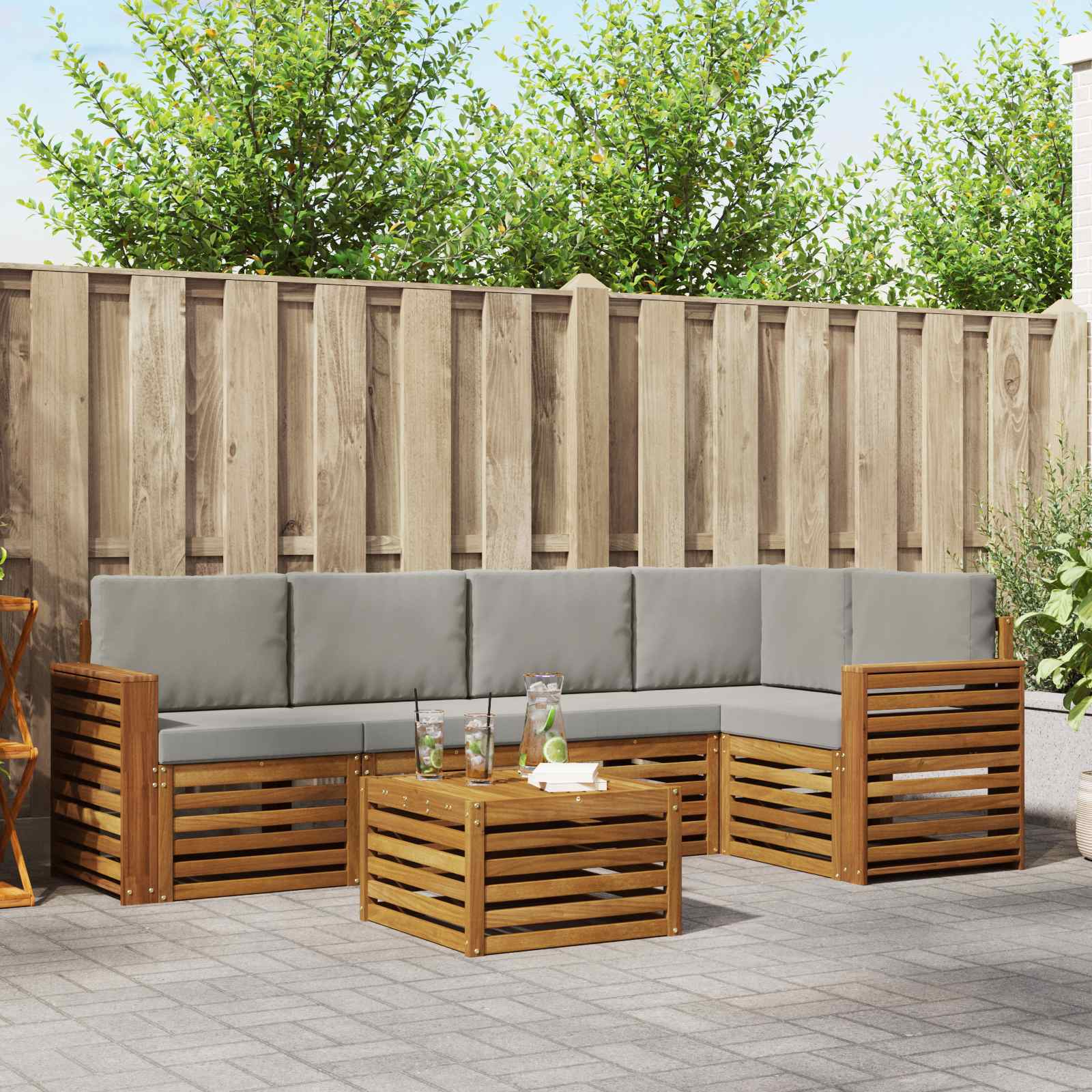 Ensemble de canapé d'angle 6 pcs Gris Naturel et Clair - XIOS
