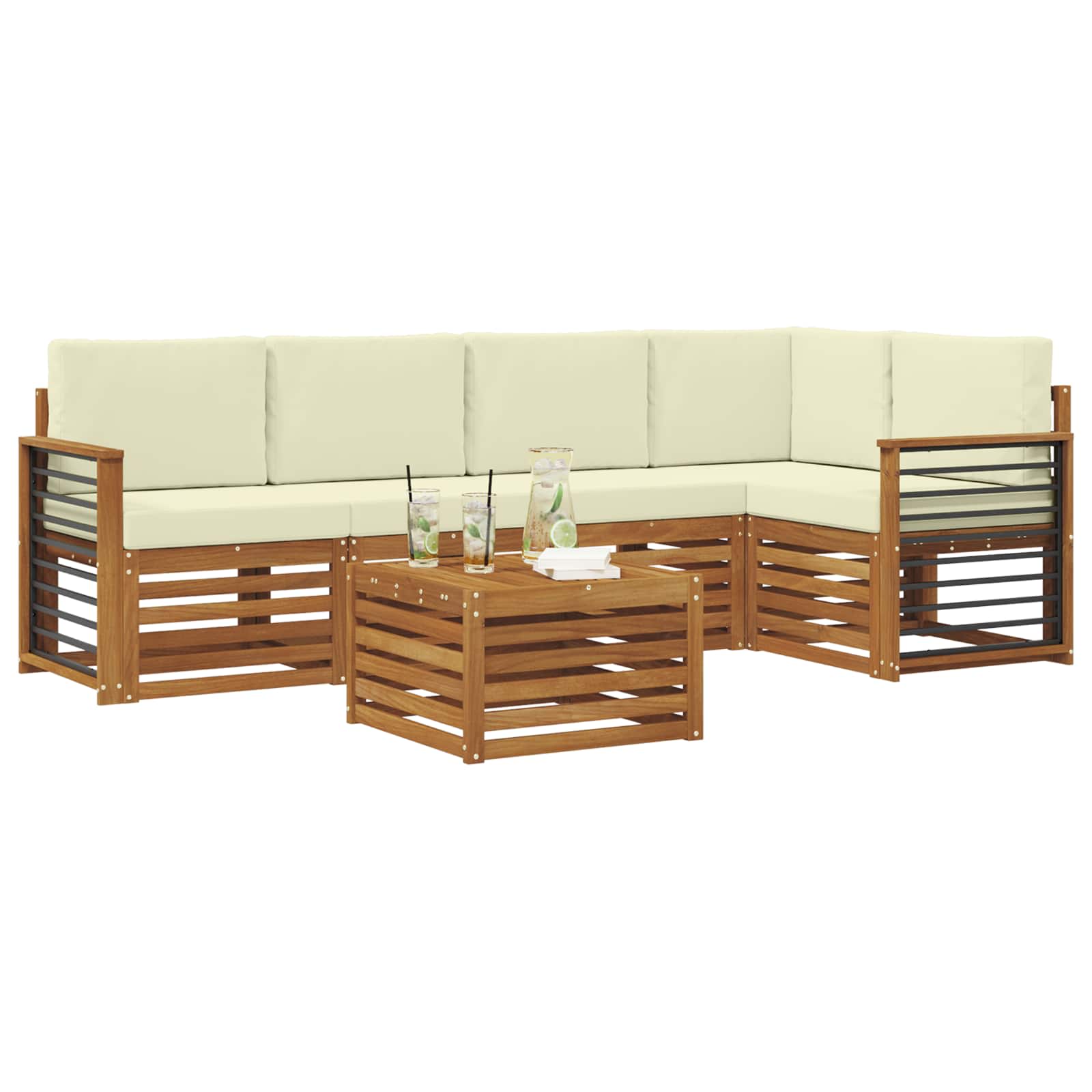 Ensemble de canapé d'angle avec coussin 6 pcs Naturel et Crème - XIOS
