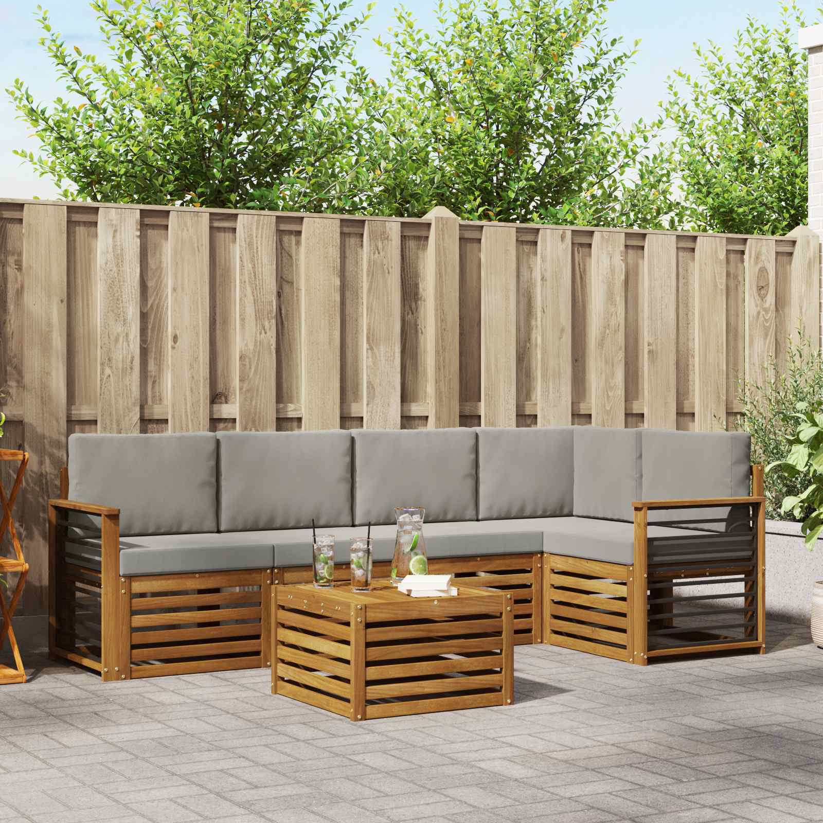 Ensemble de canapé d'angle 6 pcs Gris Naturel et Clair - XIOS