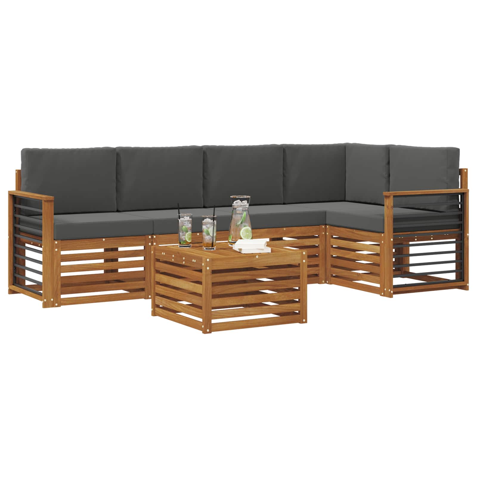 Ensemble de canapés d'extérieur 6 pc Naturel et Anthracite