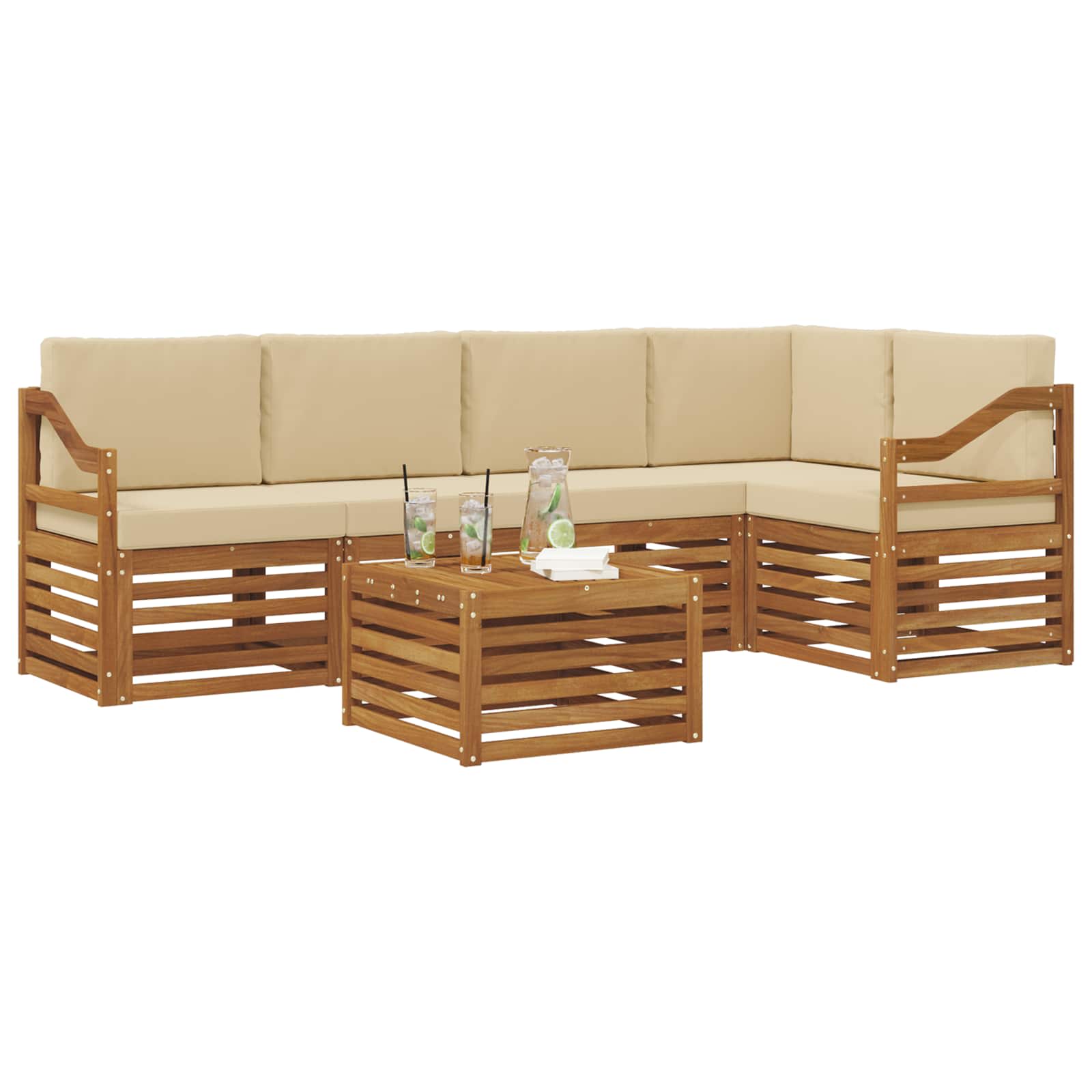 Ensemble de canapé d'angle avec coussin 6 pcs Naturel et Beige - XIOS