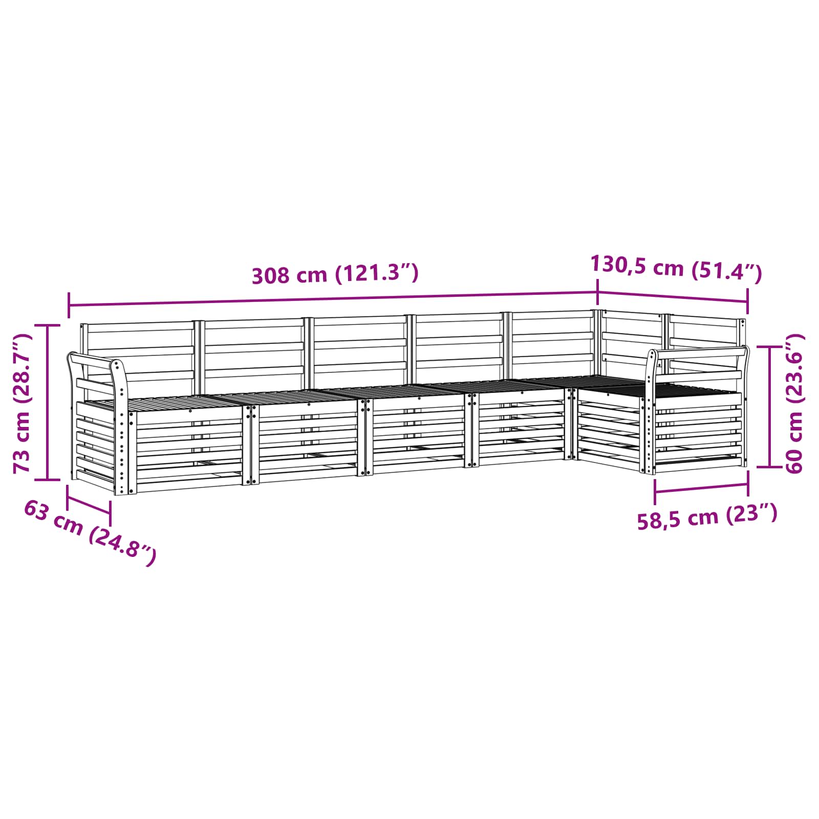 Ensemble de canapé d'angle 6 pcs Naturel Bois d'Acacia Massif - XIOS