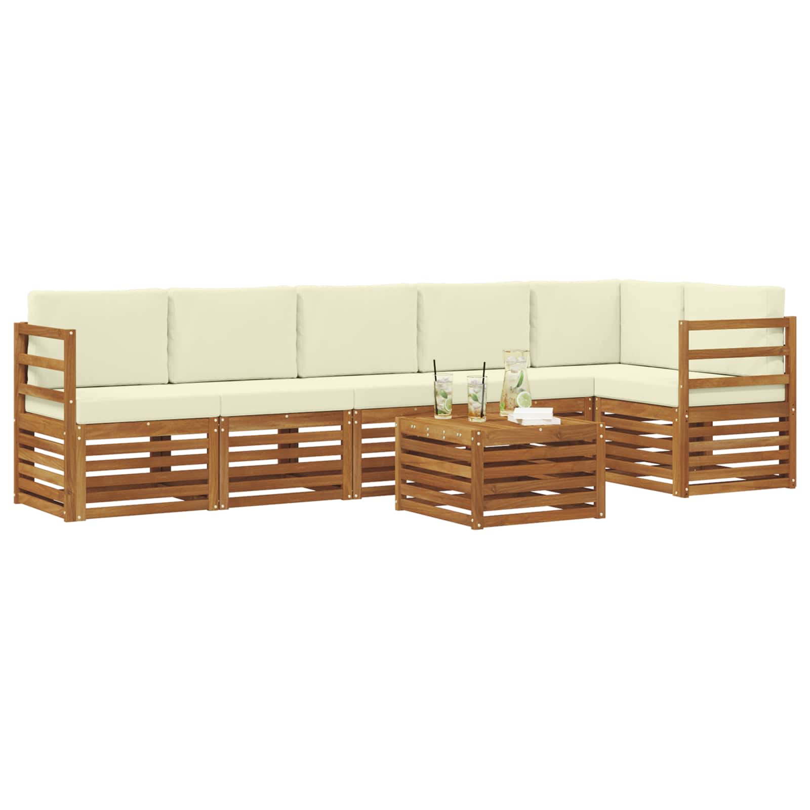 Ensemble de canapé d'angle avec coussin 7 pcs Naturel et Crème - XIOS
