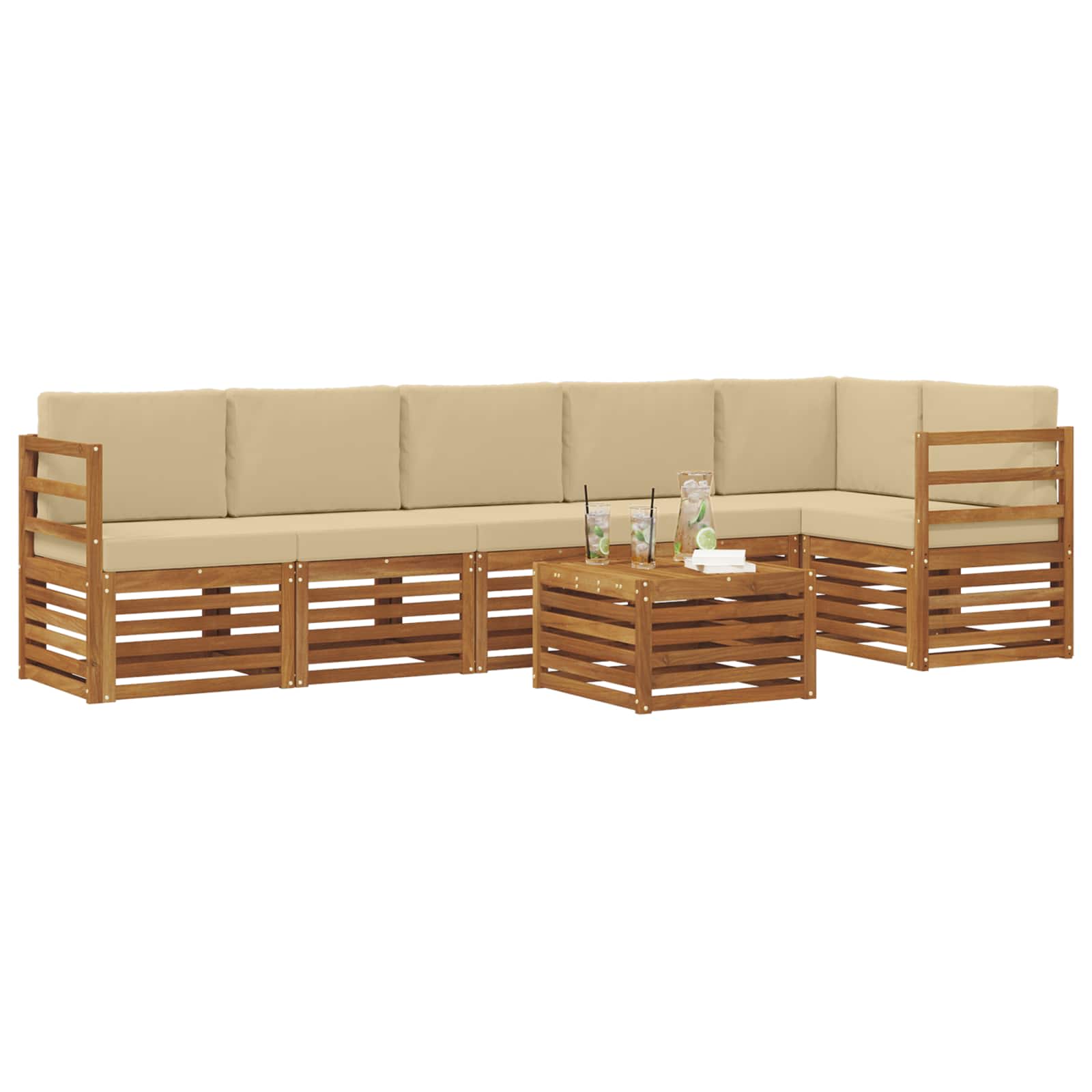 Ensemble de canapé d'angle avec coussin 7 pcs Naturel et Beige - XIOS
