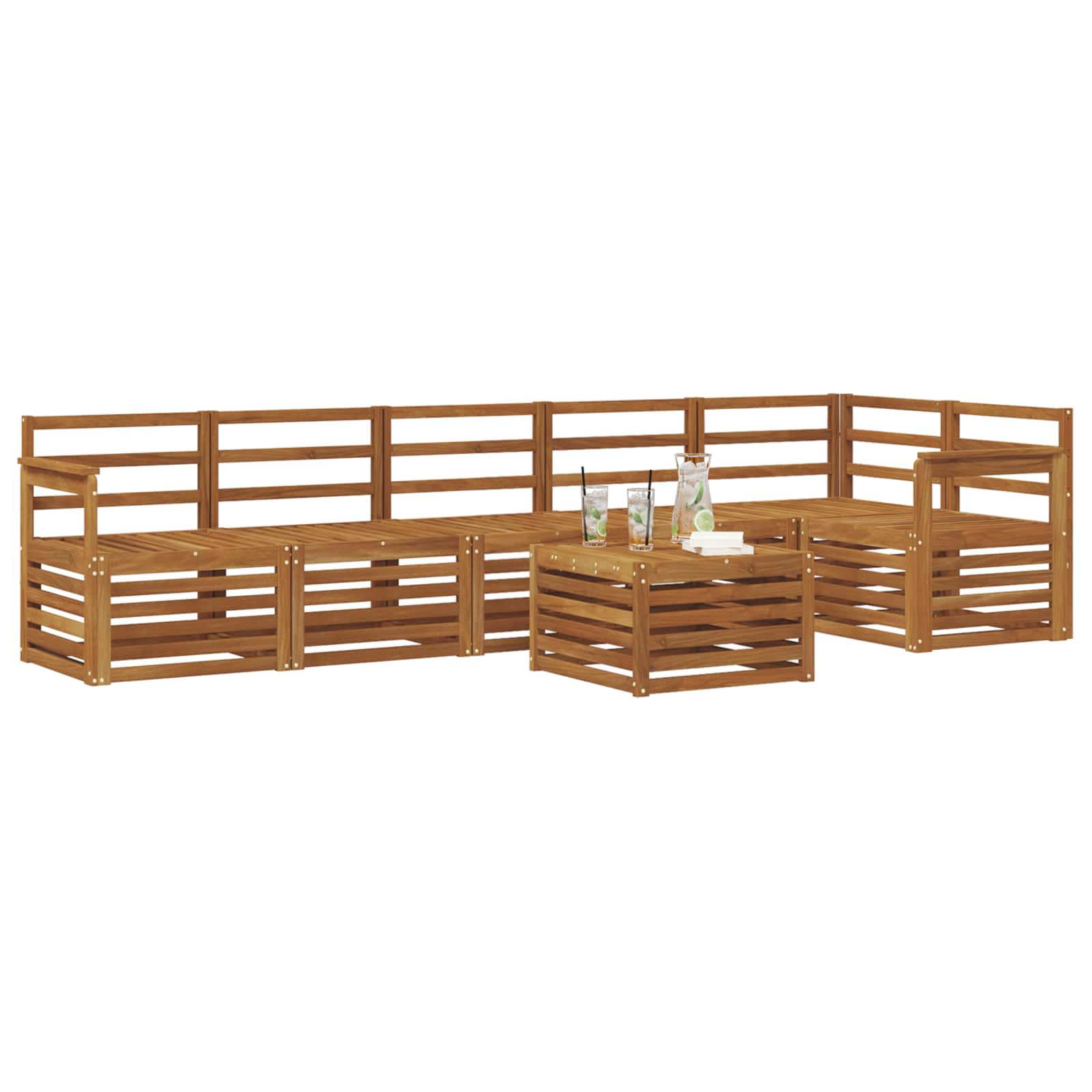 Ensemble de canapé d'angle 7 pcs Naturel Bois d'Acacia Massif - XIOS