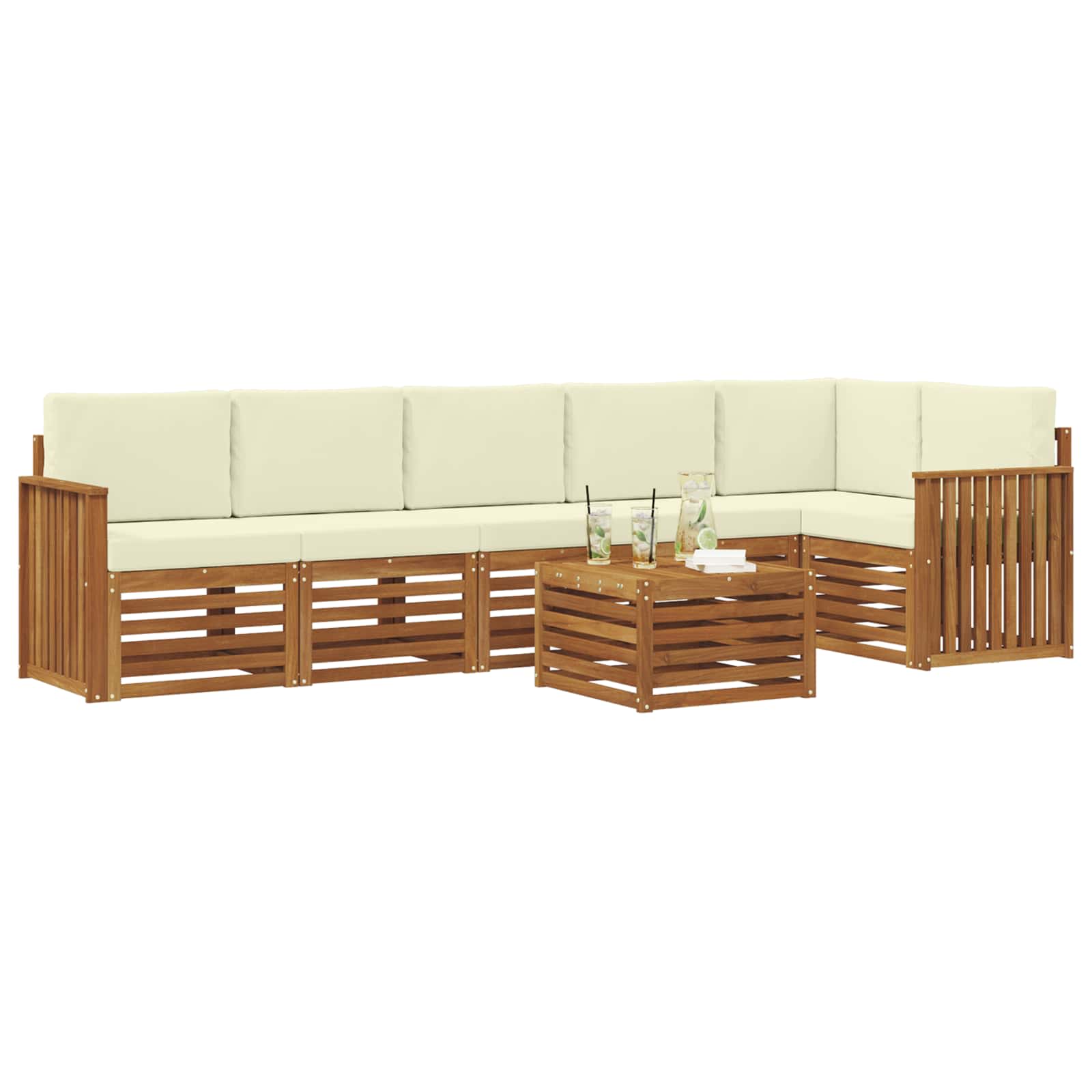 Ensemble de canapé d'angle avec coussin 7 pcs Naturel et Crème - XIOS