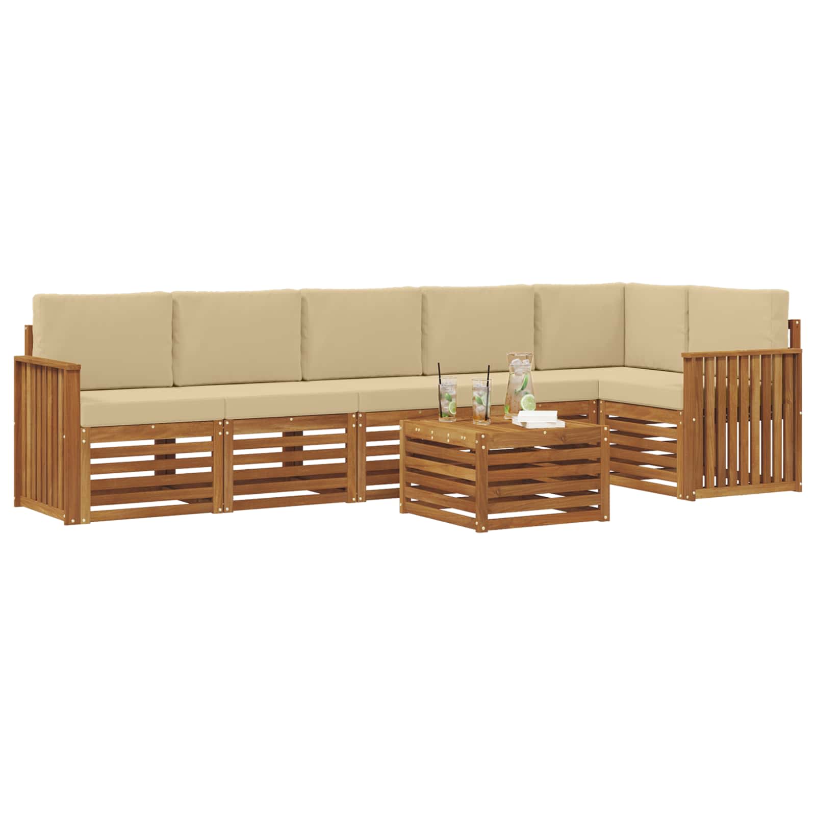 Ensemble de canapé d'angle avec coussin 7 pcs Naturel et Beige - XIOS