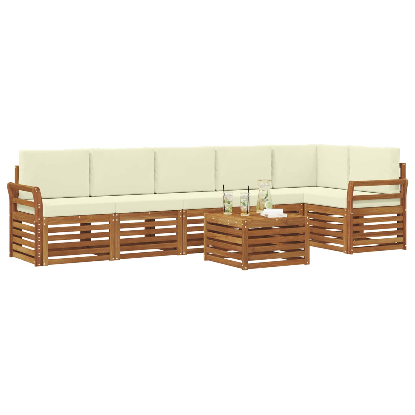 Ensemble de canapé d'angle avec coussin 7 pcs Naturel et Crème - XIOS