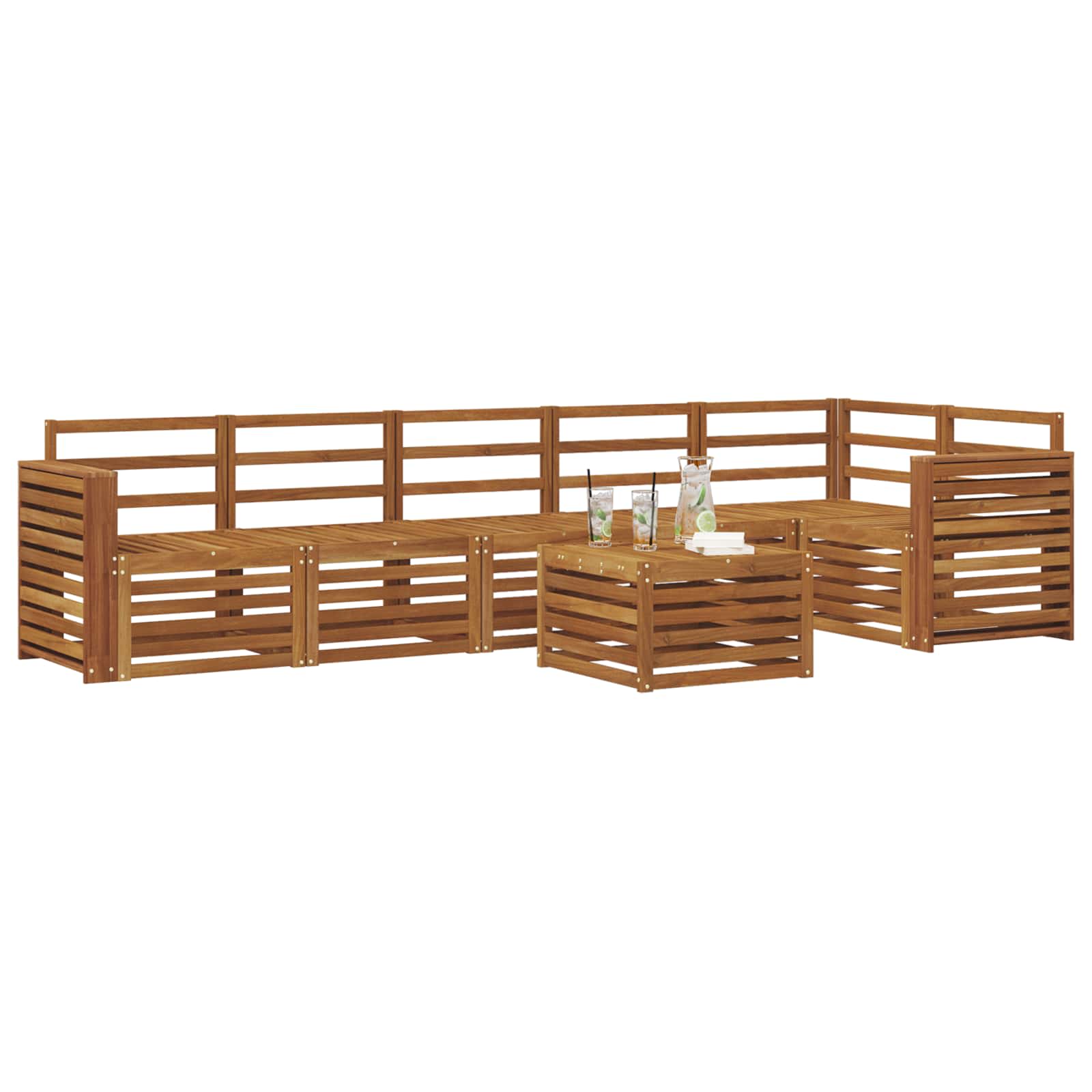 Ensemble de canapé d'angle 7 pcs Naturel Bois d'Acacia Massif - XIOS