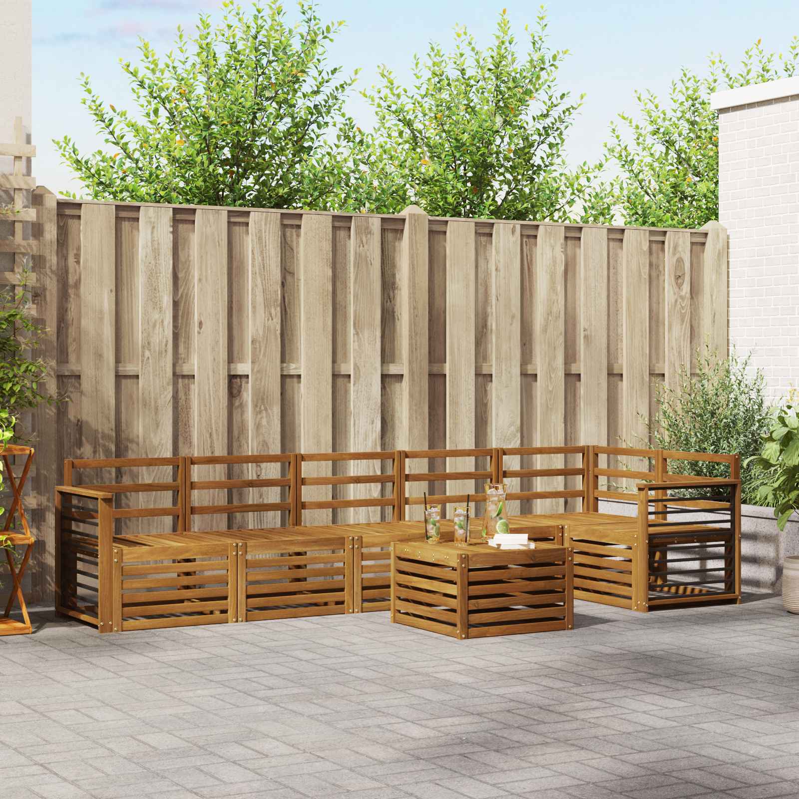 Ensemble de canapé d'angle 7 pcs Naturel Bois d'Acacia Massif - XIOS
