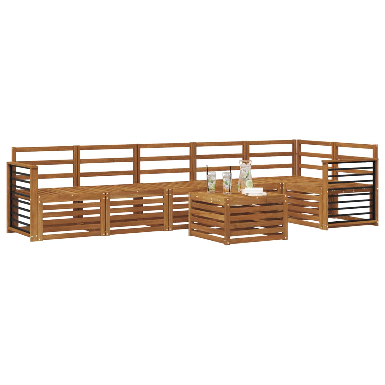 Ensemble de canapé d'angle 7 pcs Naturel Bois d'Acacia Massif - XIOS