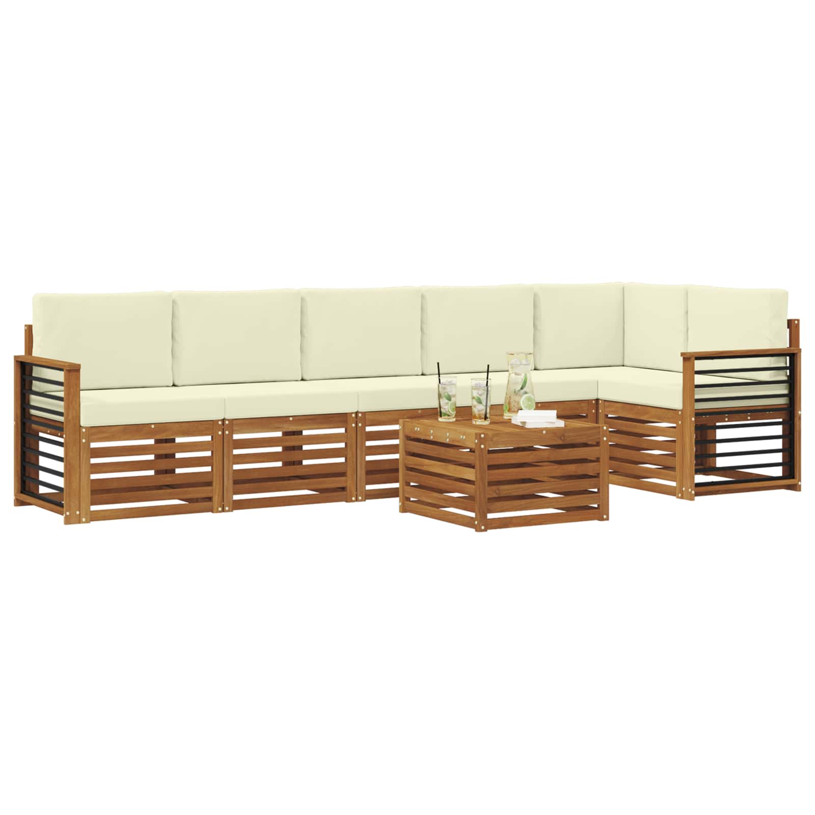 Ensemble de canapé d'angle avec coussin 7 pcs Naturel et Crème - XIOS