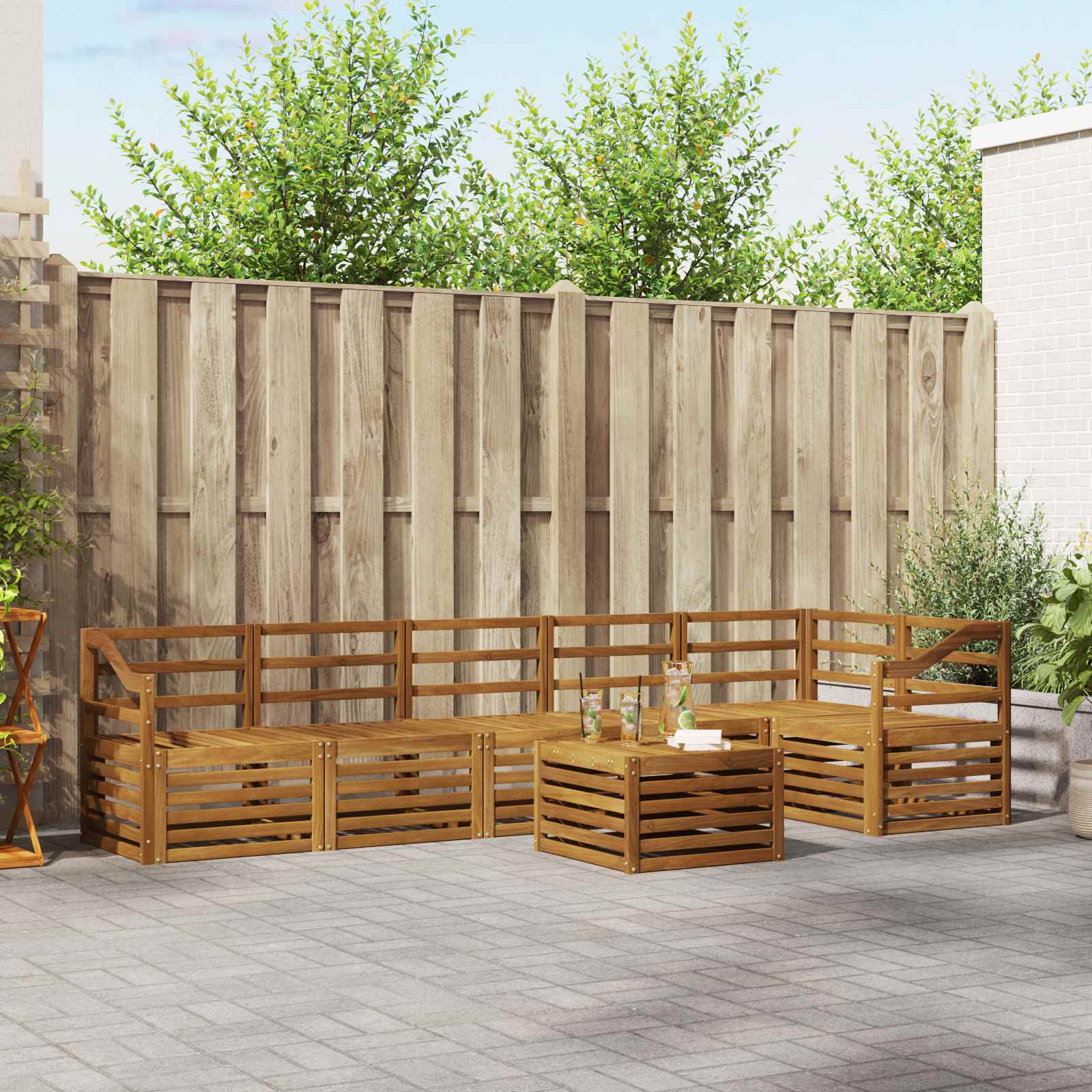 Ensemble de canapé d'angle 7 pcs Naturel Bois d'Acacia Massif - XIOS