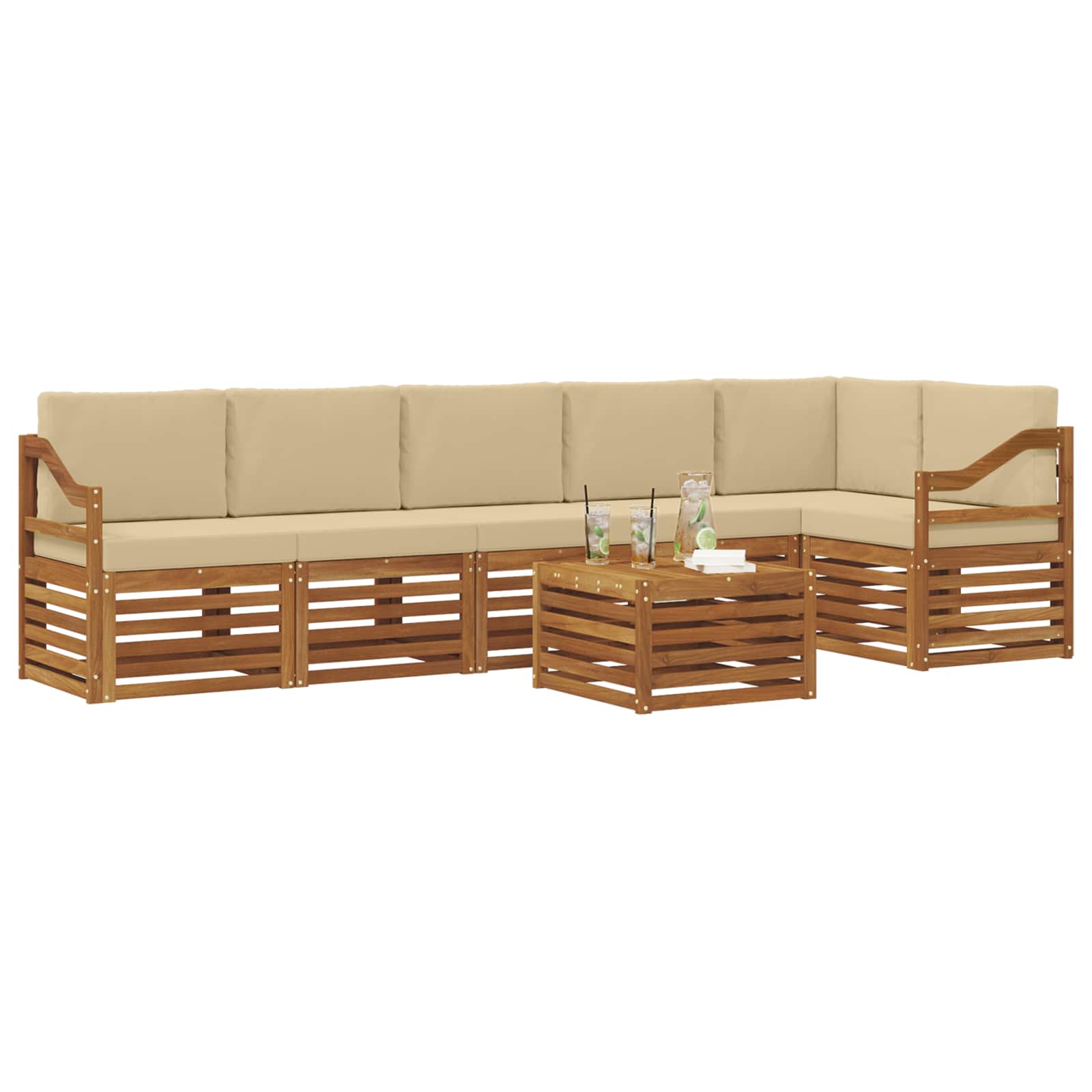 Ensemble de canapé d'angle avec coussin 7 pcs Naturel et Beige - XIOS