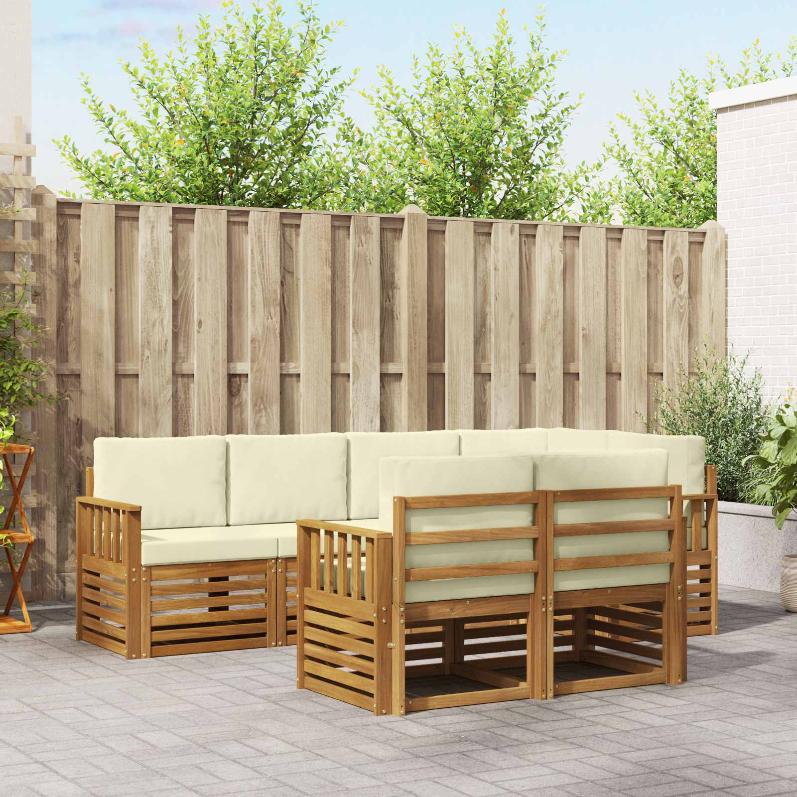 Ensemble de canapé d'angle avec coussin 7 pcs Naturel et Crème - XIOS