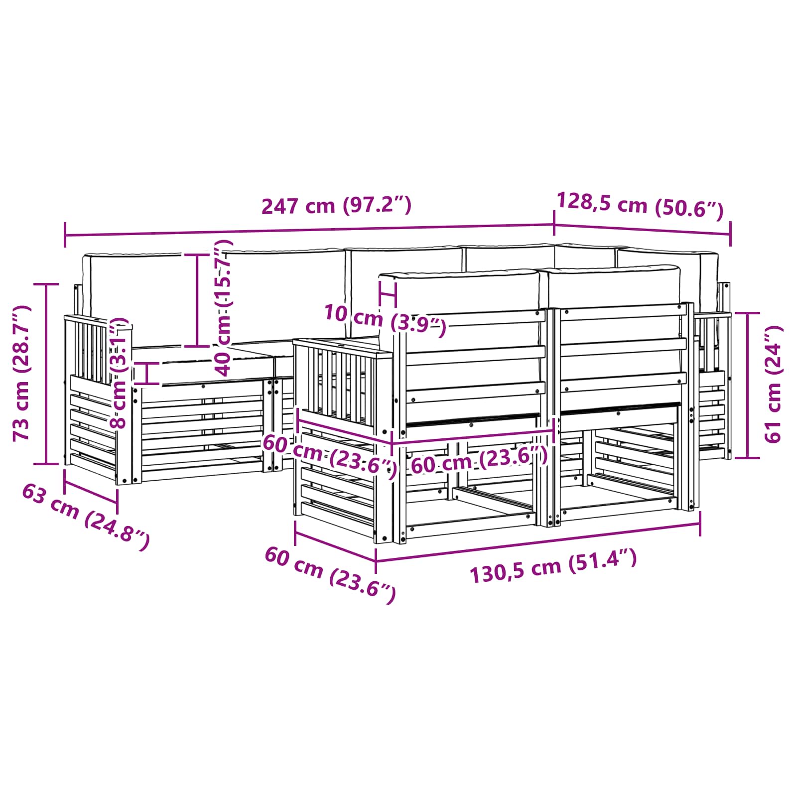 Ensemble de canapé d'angle avec coussin 7 pcs Naturel et Crème - XIOS