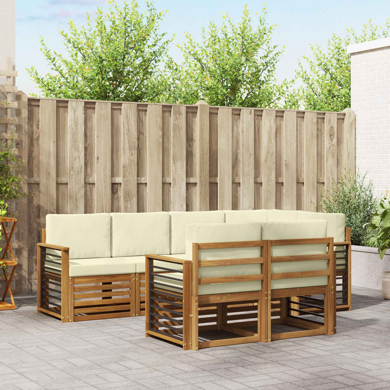 Ensemble de canapé d'angle avec coussin 7 pcs Naturel et Crème - XIOS