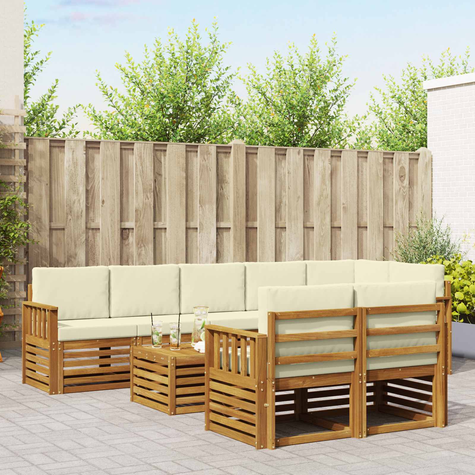 Ensembles de canapés avec coussin 9 pcs Naturel et Crème