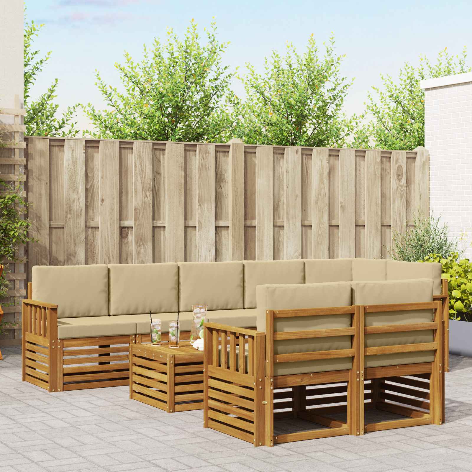 Ensembles de canapés avec coussin 9 pcs Naturel et Beige