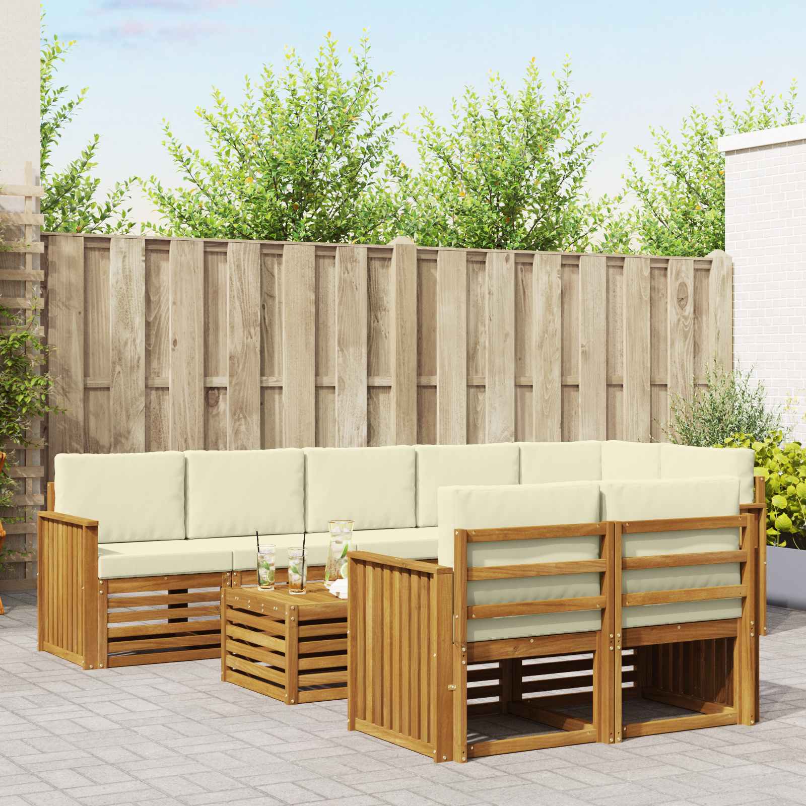 Ensembles de canapés avec coussin 9 pcs Naturel et Crème