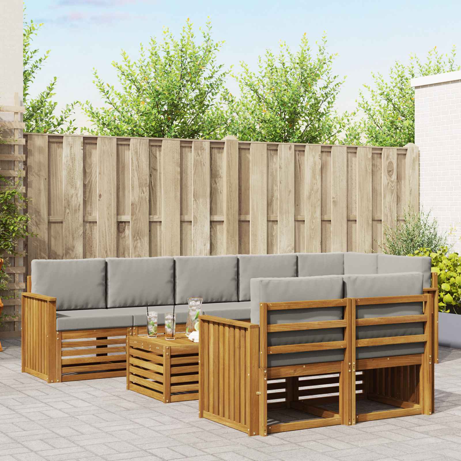 Ensembles de canapés avec coussin 9 pcs Gris Naturel et Clair