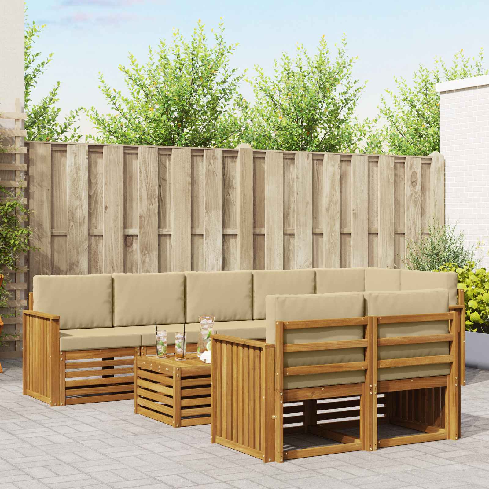 Ensembles de canapés avec coussin 9 pcs Naturel et Beige