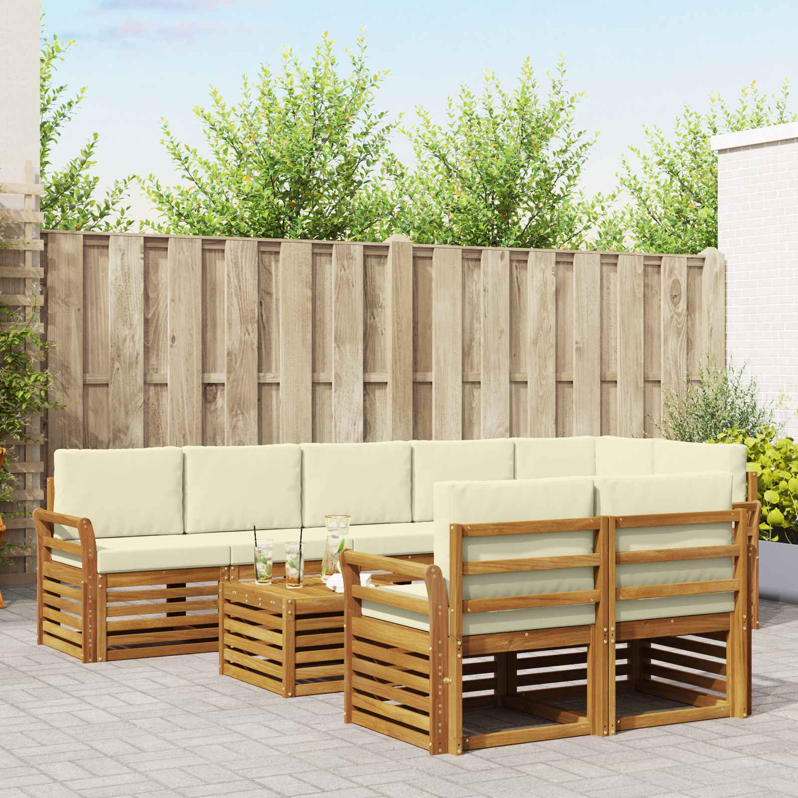 Ensembles de canapés avec coussin 9 pcs Naturel et Crème