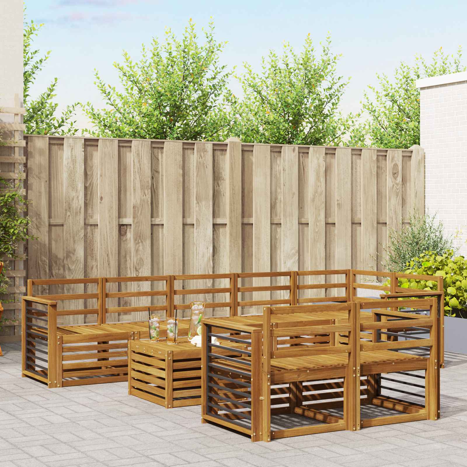 Ensembles de canapés 9 pcs Naturel Bois d'Acacia Massif - XIOS