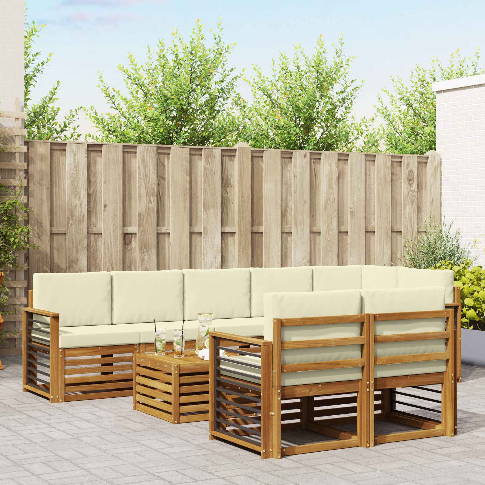 Ensembles de canapés avec coussin 9 pcs Naturel et Crème