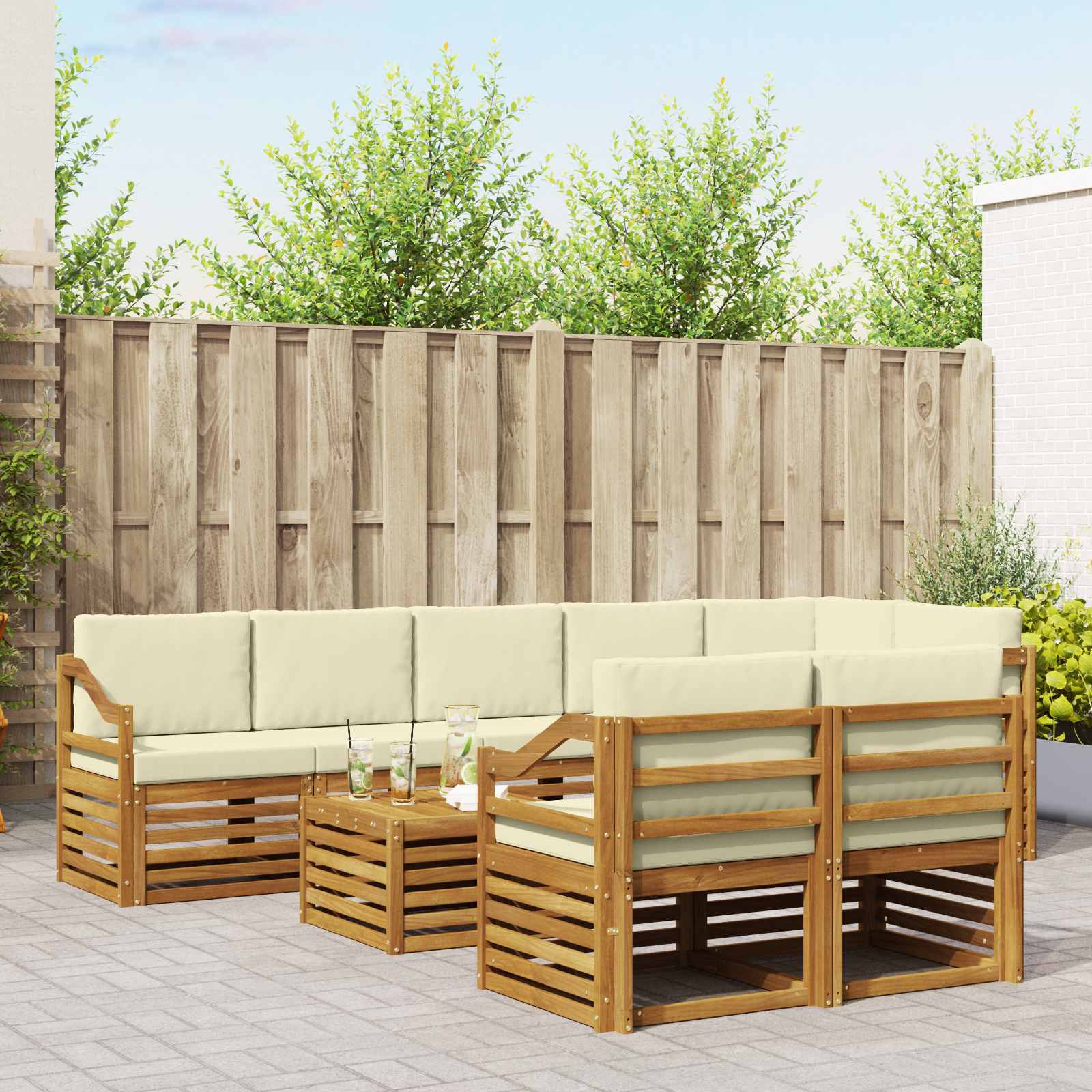 Ensembles de canapés avec coussin 9 pcs Naturel et Crème