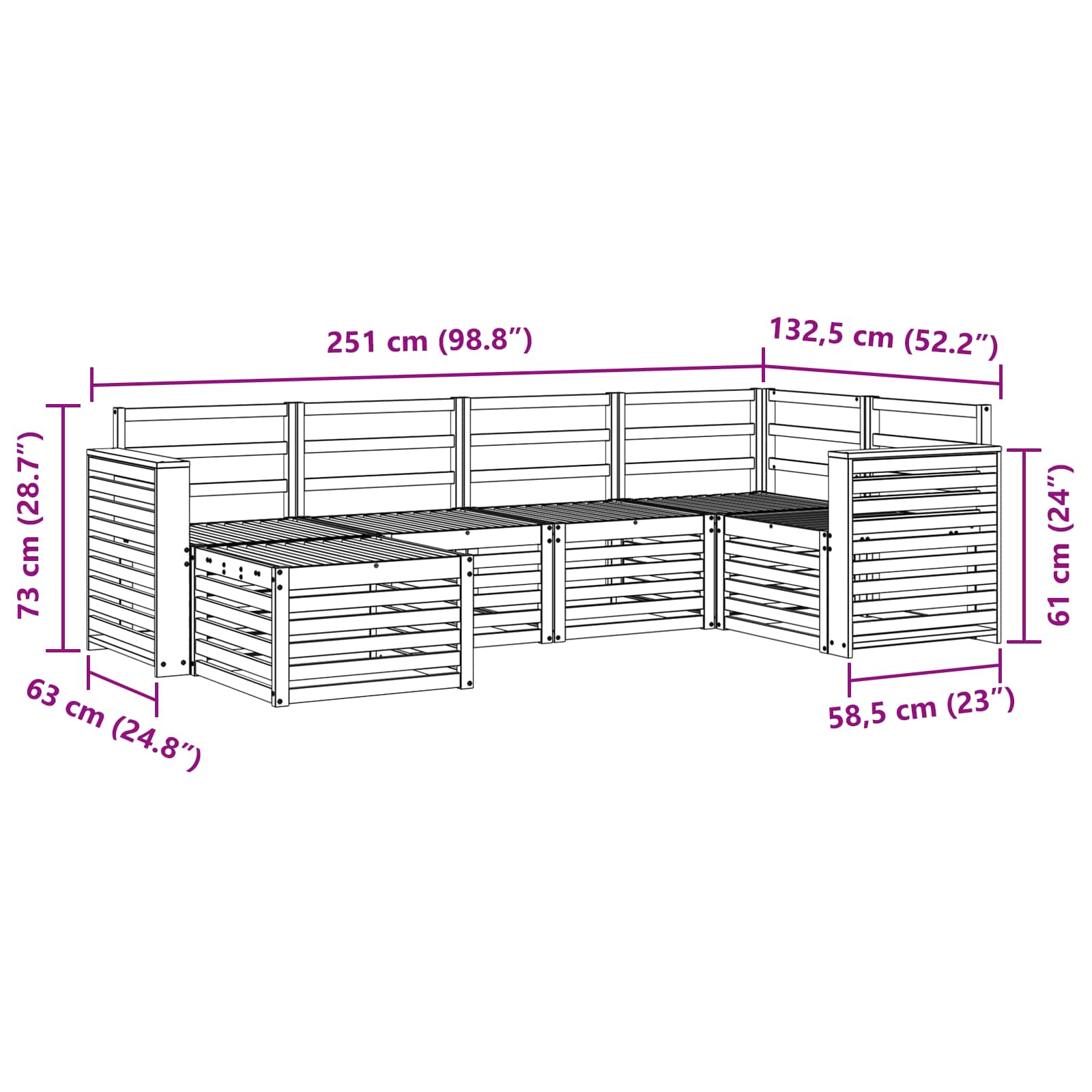 Ensemble de canapé d'angle 6 pcs Naturel Bois d'Acacia Massif - XIOS